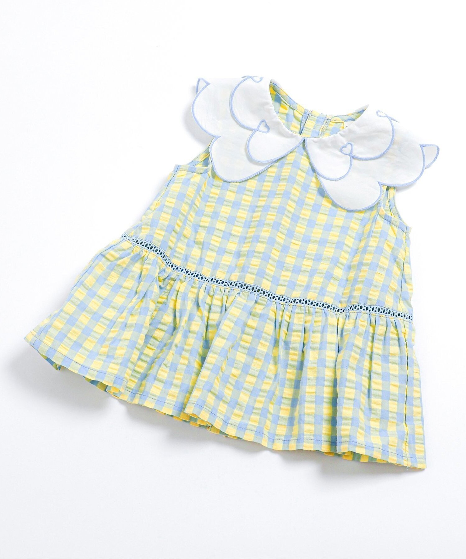 【エフオー オンラインストア/F.O.Online Store / KIDS】のカラーストライプ・ギンガムスカラップハート衿チュニック 人気、トレンドファッション・服の通販 founy(ファニー) 　ファッション　Fashion　キッズファッション　Fashion for Kids　チュニック　Tunic, Long Top　 other-1|ID: prp329100004960962 ipo3291000000037221097