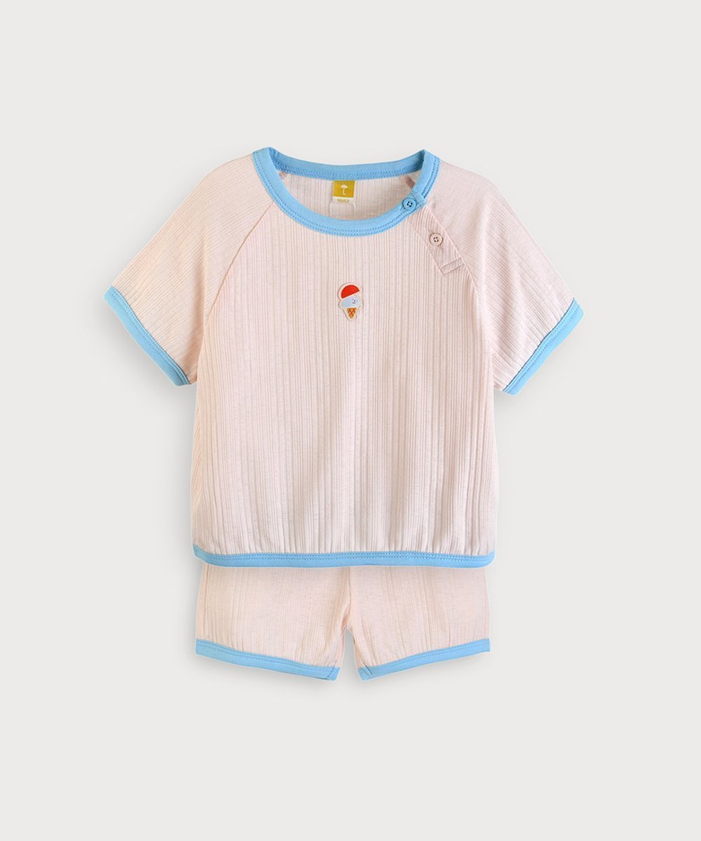 【モイモルン/moimoln / KIDS】の【SOFT 】【セットアップ】サマー半袖トップス ショートパンツ インテリア・キッズ・メンズ・レディースファッション・服の通販 founy(ファニー) 　ファッション　Fashion　キッズファッション　Fashion for Kids　トップス・カットソー　Cut & Sew Tops　ボトムス　Bottoms　セットアップ　Matching Sets　キッズトップス　Tops　おすすめ　Recommended / Our Picks　ギフト プレゼント　Gift / Present　サマー　Summer, Summer Style　ショート　Short, Short Length　シンプル　Simple, Minimal　セットアップ　Set-Up, Coordinated Outfit　フィット　Fit, Slim Fit　フロント　Front, Front Design　ワンポイント　One Point, Statement Accent　半袖　Short Sleeve, Half Sleeve　ピンク|ID: prp329100004960970 ipo3291000000037221145