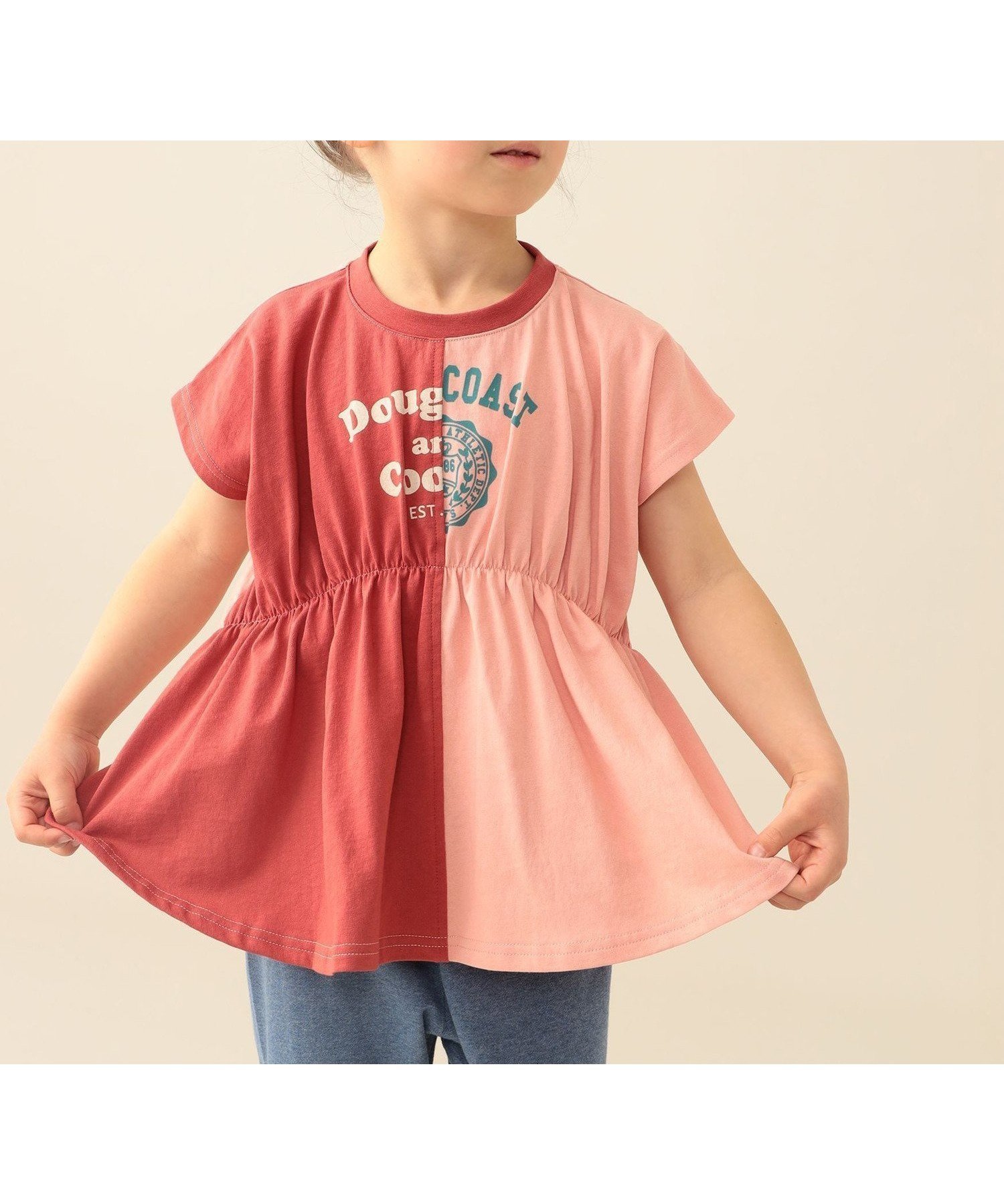 【ビームス ミニ/BEAMS mini / KIDS】のツートン ギャザー Tシャツ 2026SS (90~140cm) 子供服 夏物 プチプラ インテリア・キッズ・メンズ・レディースファッション・服の通販 founy(ファニー) 　ファッション　Fashion　キッズファッション　Fashion for Kids　ギャザー　Gathered, Ruffled　ドッキング　Docking, Mixed Material　バランス　Balance, Style Balance　フレア　Flare, Flared　ベーシック　Basic, Essential　プチプライス・低価格　Affordable / Budget Price　夏　Summer　2026年　2026　2026春夏・S/S　Spring/Summer 2026 SS26　CORAK×RED|ID: prp329100004960979 ipo3291000000037221180