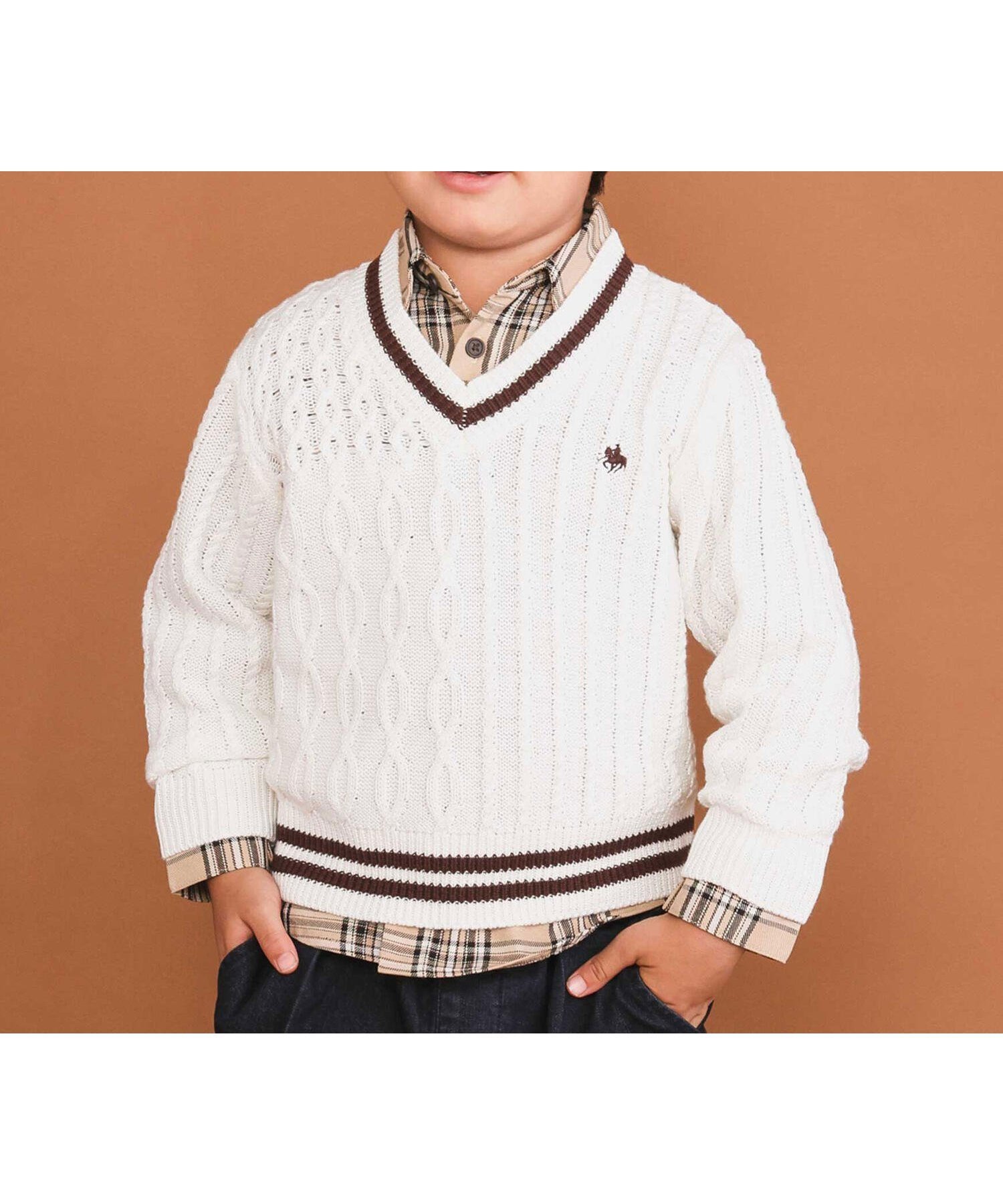 【ベベ オンライン ストア/BEBE ONLINE STORE / KIDS】の【POLO BCS(ポロ・ビーシーエス)*SLAP SLIPコラボ】襟ライン入りVネックトラッドニットプルオーバー(80~130cm) インテリア・キッズ・メンズ・レディースファッション・服の通販 founy(ファニー) 　ファッション　Fashion　キッズファッション　Fashion for Kids　トップス・カットソー　Cut & Sew Tops　コラボ　Collaboration, Collab　バランス　Balance, Style Balance　フレンチ　French, French Style　フロント　Front, Front Design　ワンポイント　One Point, Statement Accent　A/W・秋冬　Autumn/Winter　おすすめ　Recommended / Our Picks　エレガント 上品　Elegant　2025年　2025　2025-2026秋冬・A/W　Autumn/Winter 2025–26 AW25–26　オフホワイト|ID: prp329100004961014 ipo3291000000037221357