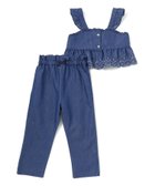 【ベベ オンライン ストア/BEBE ONLINE STORE / KIDS】のキラキラ刺しゅう裾スカラップ無地ドットライトオンスデニムセットアップ(90~130cm) ネイビー|ID: prp329100004961015 ipo3291000000037221370