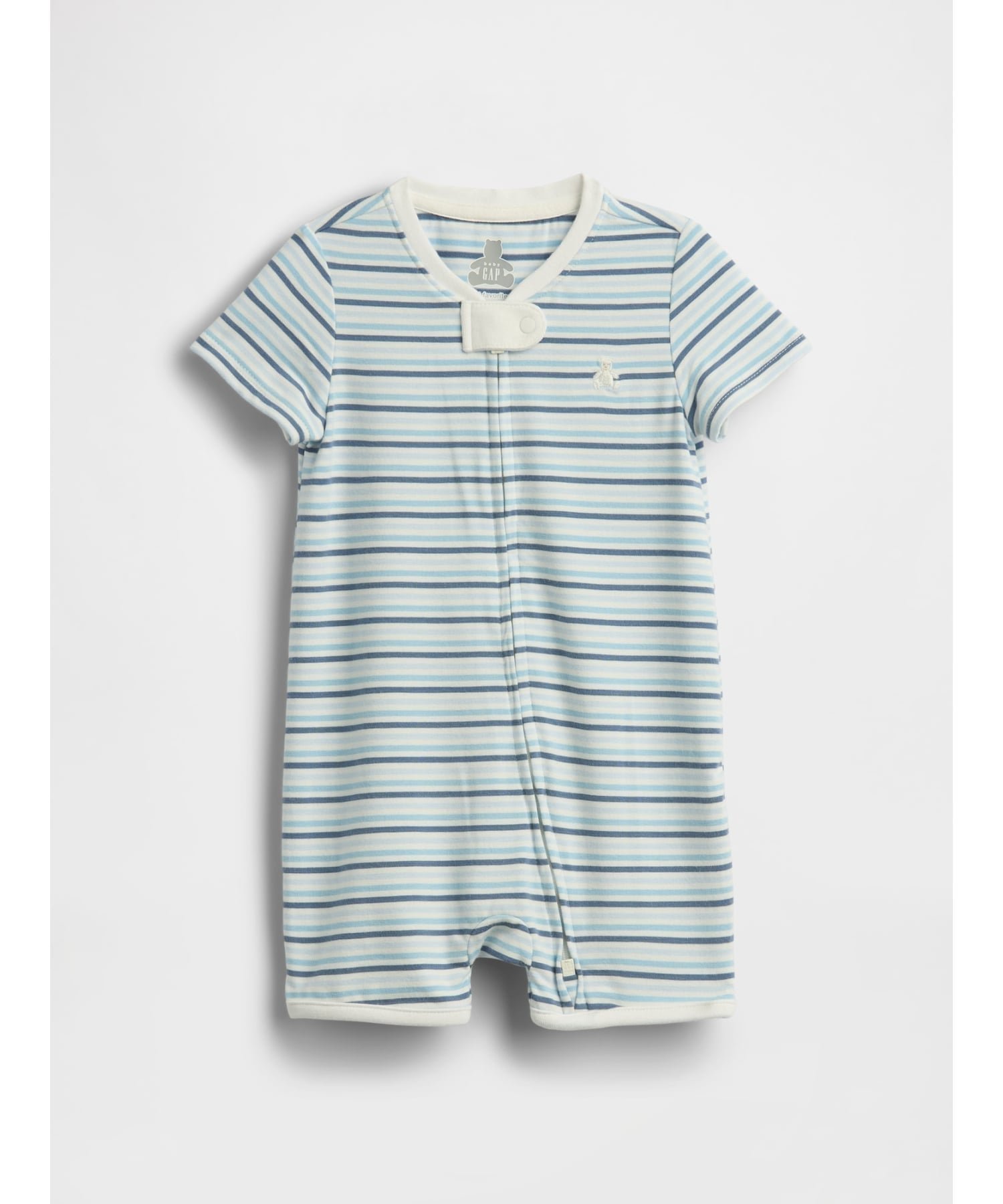 【ギャップ/GAP / KIDS】のはじめてのお気に入り ショートオール (ベビー) インテリア・キッズ・メンズ・レディースファッション・服の通販 founy(ファニー) 　ファッション　Fashion　キッズファッション　Fashion for Kids　エアリー　Airy Texture　ショート　Short, Short Length　ダブル　Double, Double-Breasted　パイピング　Piping, Trim Design　パジャマ　Pajamas, Sleepwear　フロント　Front, Front Design　ベビー　Baby, Babywear　半袖　Short Sleeve, Half Sleeve　TONAL BLUE STRIPE|ID: prp329100004961114 ipo3291000000037221876