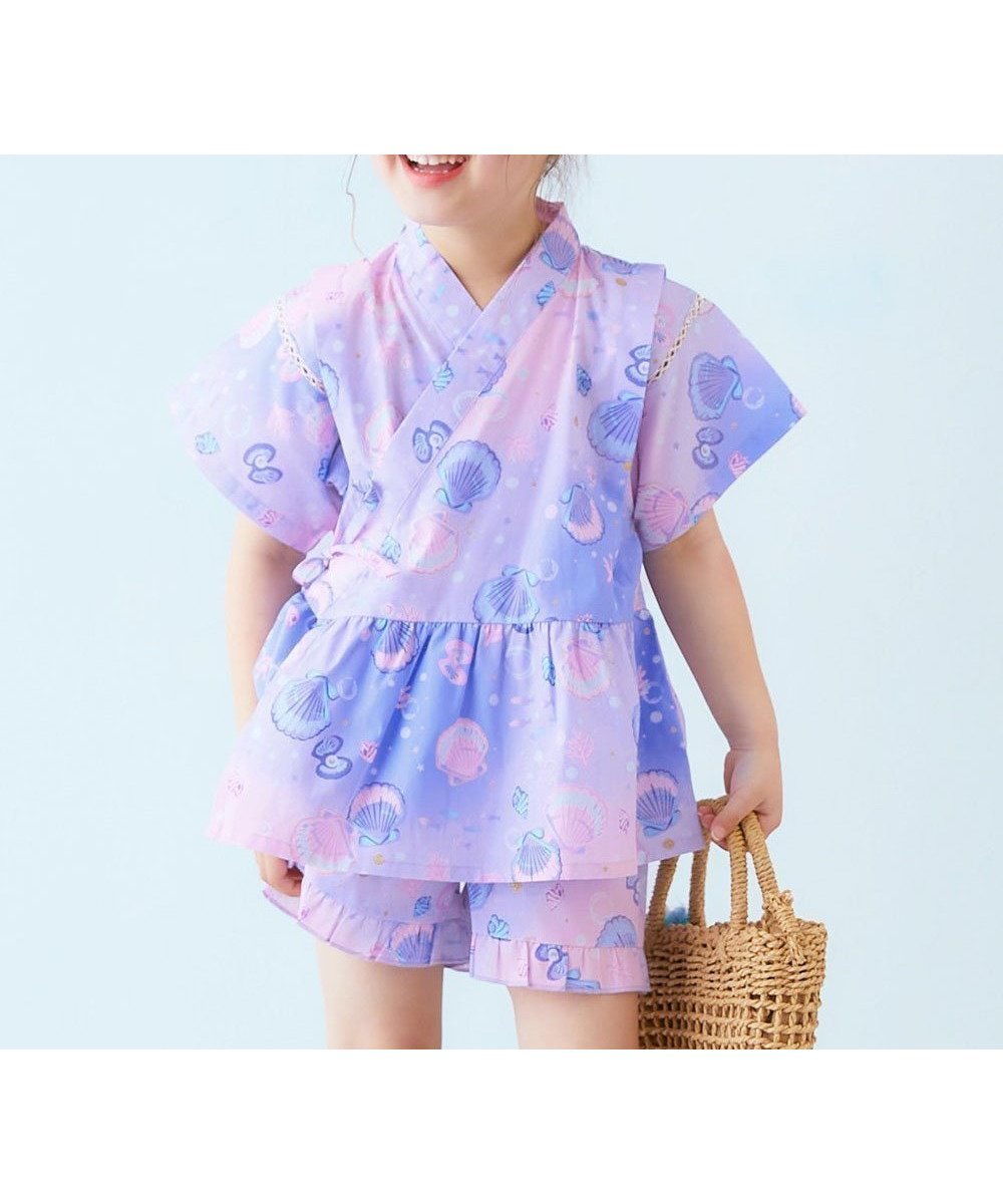 【デビロック/devirock / KIDS】のえらべるデザイン ペプラム ガールズ甚平 子供服 キッズ ベビー服 女の子 26SS インテリア・キッズ・メンズ・レディースファッション・服の通販 founy(ファニー) 　ファッション　Fashion　キッズファッション　Fashion for Kids　セパレート　Separate, Two-Piece　フリル　Frill, Ruffle　ブロード　Broadcloth, Fine Cotton　プリント　Print, Printed Pattern　ペプラム　Peplum, Flared Hem　リボン　Ribbon, Bow　2026年　2026　2026春夏・S/S　Spring/Summer 2026 SS26　002-シェル2-パープル|ID: prp329100004961124 ipo3291000000037221937