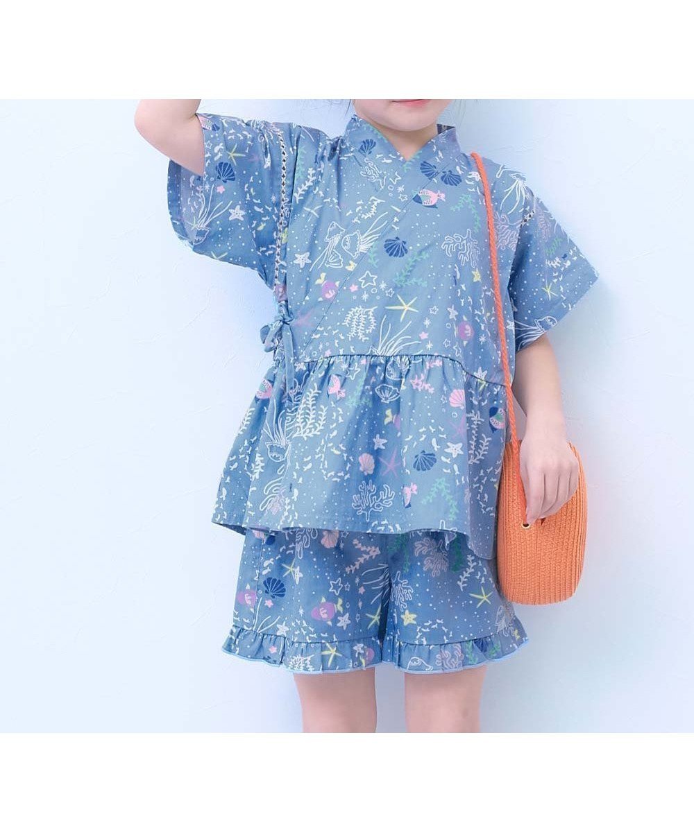 【デビロック/devirock / KIDS】のえらべるデザイン ペプラム ガールズ甚平 子供服 キッズ ベビー服 女の子 26SS インテリア・キッズ・メンズ・レディースファッション・服の通販 founy(ファニー) 　ファッション　Fashion　キッズファッション　Fashion for Kids　セパレート　Separate, Two-Piece　フリル　Frill, Ruffle　ブロード　Broadcloth, Fine Cotton　プリント　Print, Printed Pattern　ペプラム　Peplum, Flared Hem　リボン　Ribbon, Bow　2026年　2026　2026春夏・S/S　Spring/Summer 2026 SS26　001-シェル1-ダスティブルー|ID: prp329100004961124 ipo3291000000037221939