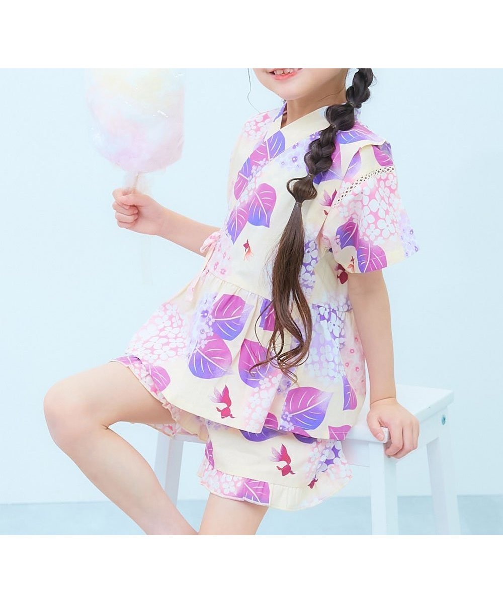 【デビロック/devirock / KIDS】のえらべるデザイン ペプラム ガールズ甚平 子供服 キッズ ベビー服 女の子 26SS インテリア・キッズ・メンズ・レディースファッション・服の通販 founy(ファニー) 　ファッション　Fashion　キッズファッション　Fashion for Kids　セパレート　Separate, Two-Piece　フリル　Frill, Ruffle　ブロード　Broadcloth, Fine Cotton　プリント　Print, Printed Pattern　ペプラム　Peplum, Flared Hem　リボン　Ribbon, Bow　2026年　2026　2026春夏・S/S　Spring/Summer 2026 SS26　005-水彩アジサイ-アイボリー|ID: prp329100004961124 ipo3291000000037221943