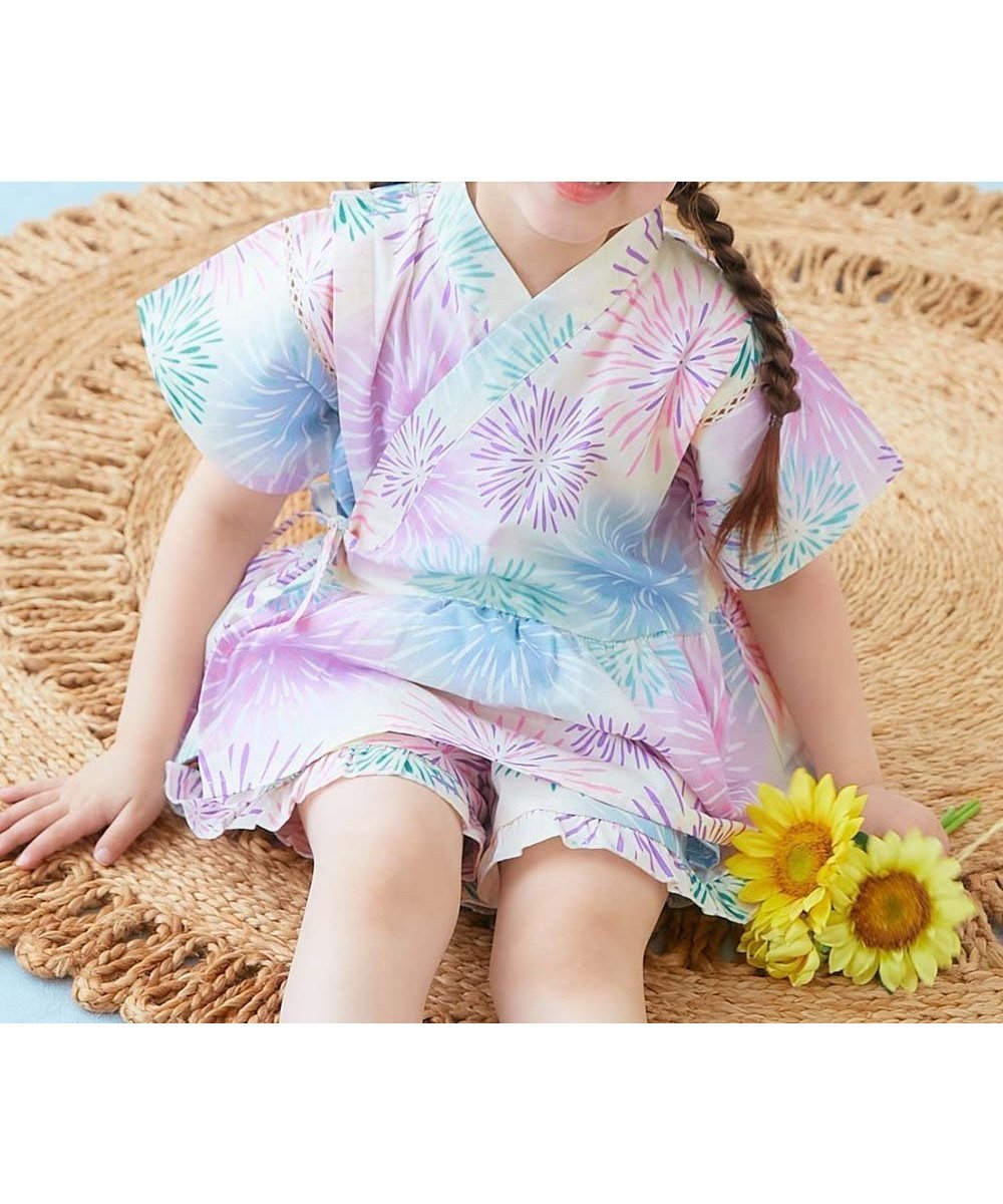 【デビロック/devirock / KIDS】のえらべるデザイン ペプラム ガールズ甚平 子供服 キッズ ベビー服 女の子 26SS インテリア・キッズ・メンズ・レディースファッション・服の通販 founy(ファニー) 　ファッション　Fashion　キッズファッション　Fashion for Kids　セパレート　Separate, Two-Piece　フリル　Frill, Ruffle　ブロード　Broadcloth, Fine Cotton　プリント　Print, Printed Pattern　ペプラム　Peplum, Flared Hem　リボン　Ribbon, Bow　2026年　2026　2026春夏・S/S　Spring/Summer 2026 SS26　008-花火-オフホワイト|ID: prp329100004961124 ipo3291000000037221947