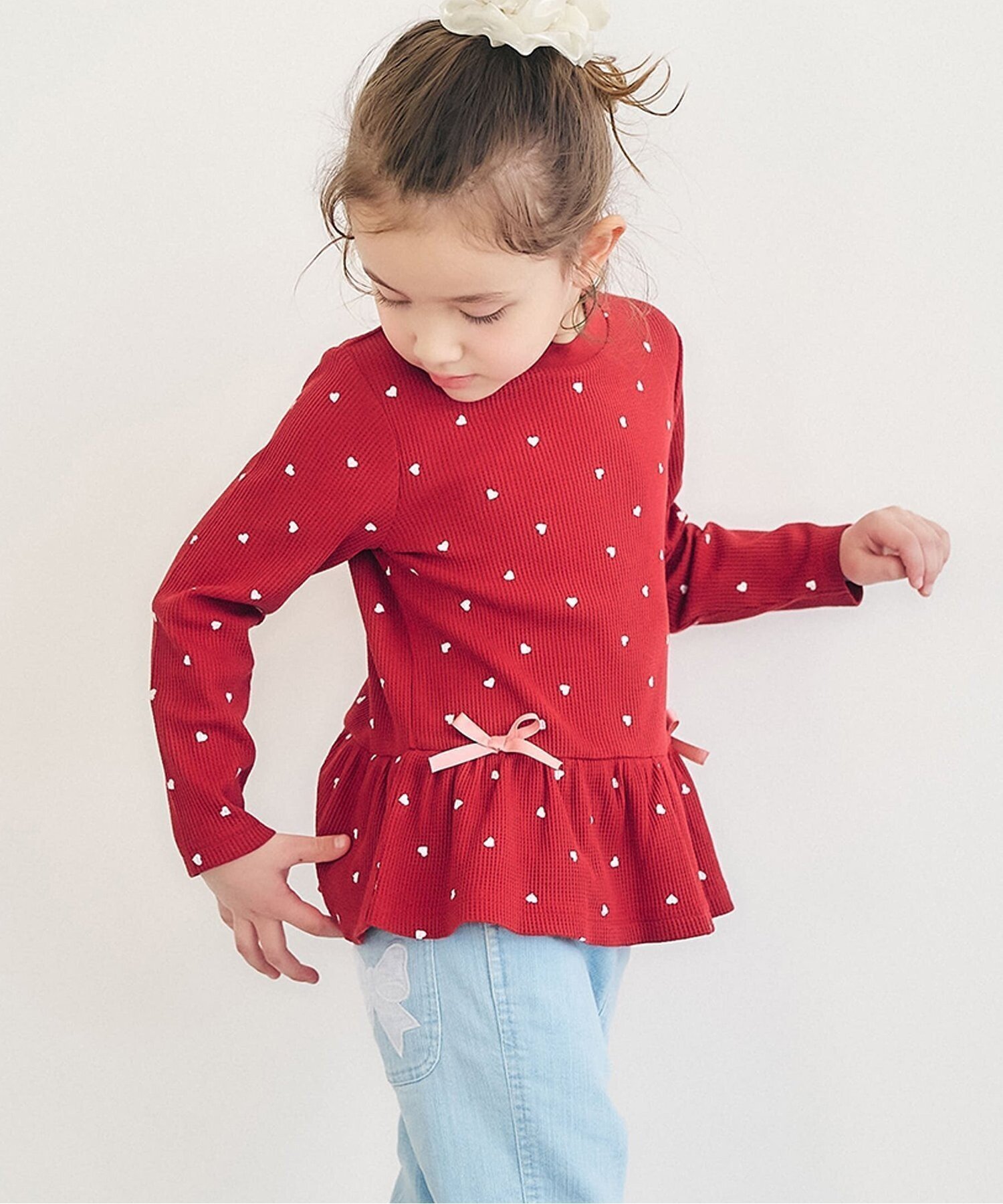 【エフオー オンラインストア/F.O.Online Store / KIDS】のペプラムTシャツ/7days Style インテリア・キッズ・メンズ・レディースファッション・服の通販 founy(ファニー) 　ファッション　Fashion　キッズファッション　Fashion for Kids　ペプラム　Peplum, Flared Hem　長袖　Long Sleeve, Full Sleeve　レッド|ID: prp329100004961135 ipo3291000000037222004