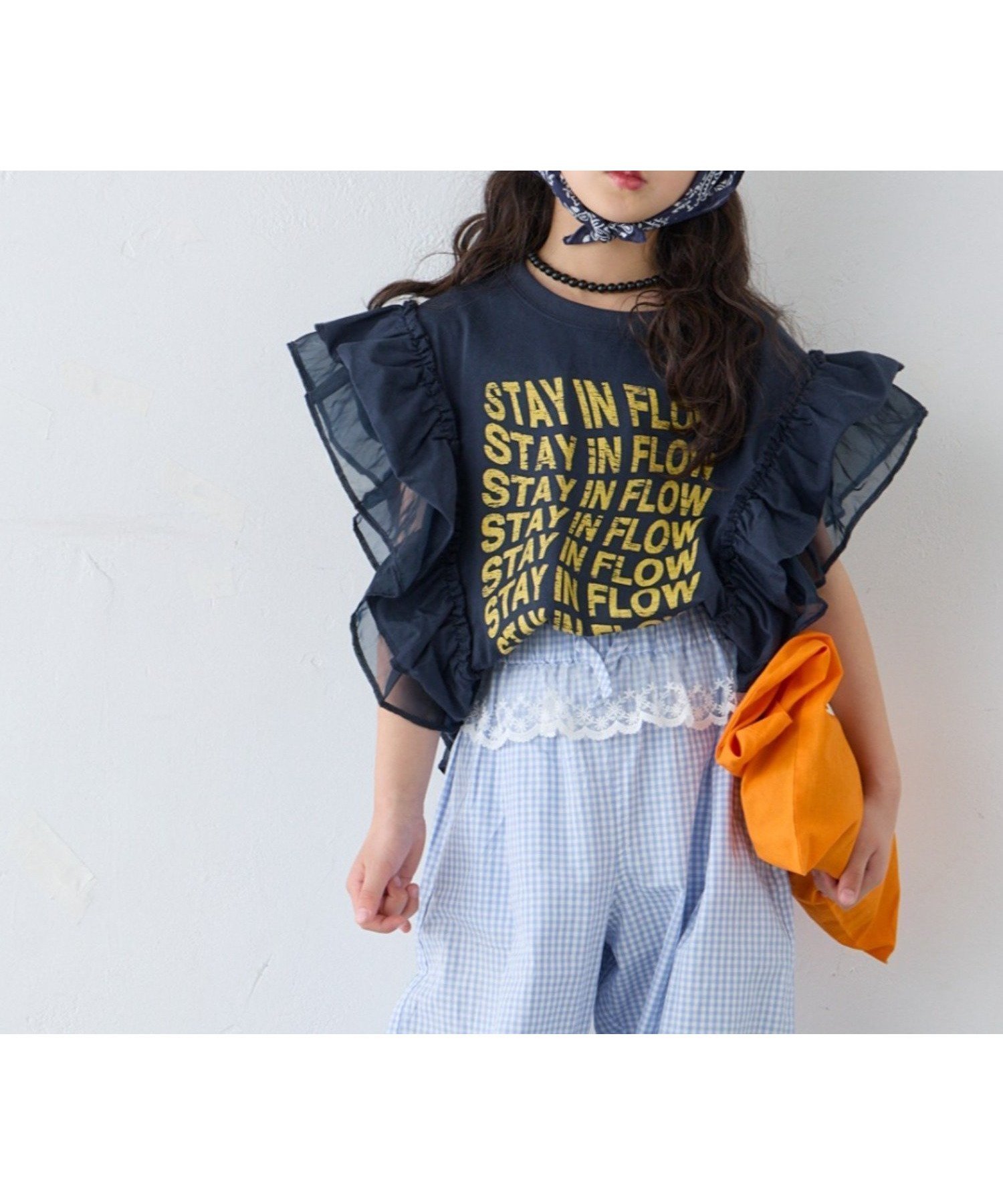 【チャオパニックティピー/CIAOPANIC TYPY / KIDS】の【KIDS】ドッキングチュールフリルメッセージロゴTEE インテリア・キッズ・メンズ・レディースファッション・服の通販 founy(ファニー) 　ファッション　Fashion　キッズファッション　Fashion for Kids　ガーリー　Girly, Feminine Style　シンプル　Simple, Minimal　チュール　Tulip, Tulip Motif　デニム　Denim, Jeans Material　ドッキング　Docking, Mixed Material　バランス　Balance, Style Balance　フロント　Front, Front Design　レギンス　Leggings, Stretch Pants　おすすめ　Recommended / Our Picks　ネイビー|ID: prp329100004961165 ipo3291000000037222143