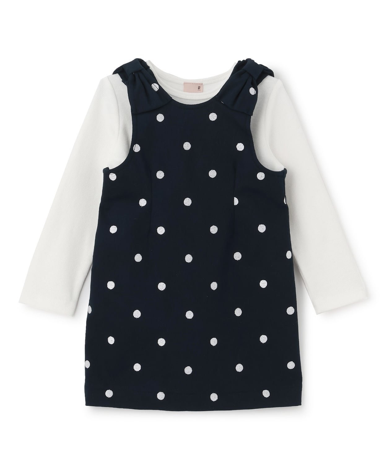 【ナルミヤ オンライン/NARUMIYA ONELINE / KIDS】の【リンク】肩リボンジャンスカセット インテリア・キッズ・メンズ・レディースファッション・服の通販 founy(ファニー) 　ファッション　Fashion　キッズファッション　Fashion for Kids　ジャンスカ　Jumper Skirt, Pinafore Dress　セットアップ　Set-Up, Coordinated Outfit　ドット　Polka Dot, Dot Pattern　ベビー　Baby, Babywear　ポケット　Pocket, Pocket Detail　リボン　Ribbon, Bow　エレガント 上品　Elegant　無地　Plain, Solid Color　紺|ID: prp329100004961333 ipo3291000000037222928