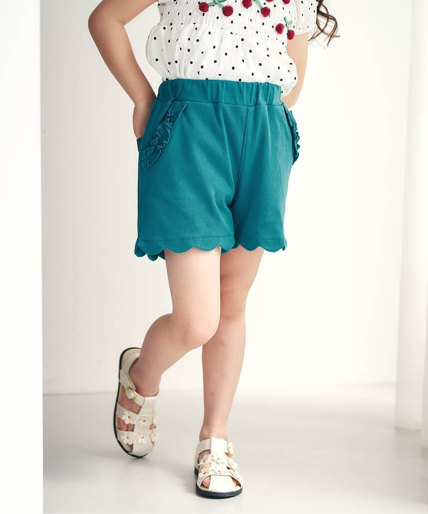 【エフオー オンラインストア/F.O.Online Store / KIDS】のひんやりスカラップショートパンツ _ 接触冷感 インテリア・キッズ・メンズ・レディースファッション・服の通販 founy(ファニー) 　ファッション　Fashion　キッズファッション　Fashion for Kids　ボトムス　Bottoms　グリーン|ID: prp329100004961365 ipo3291000000037223103