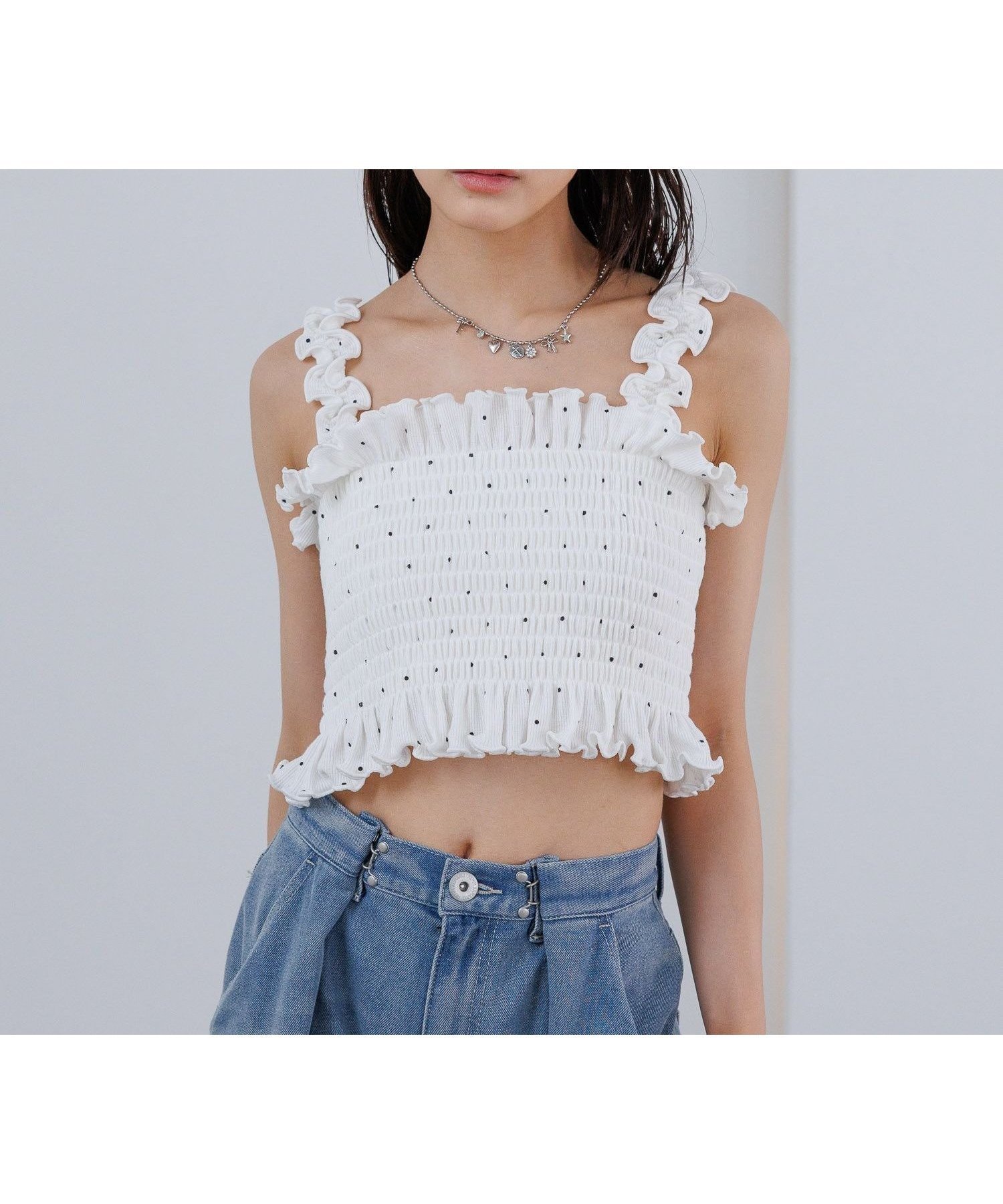 【レピピアルマリオ/repipi armario / KIDS】のシャーリングベアタンクトップ インテリア・キッズ・メンズ・レディースファッション・服の通販 founy(ファニー) 　ファッション　Fashion　キッズファッション　Fashion for Kids　おすすめ　Recommended / Our Picks　インナー　Innerwear　サロペット　Overalls, Salopette　シアー　Sheer, See-Through　シャーリング　Shirring, Ruched　タンク　Tank Top, Sleeveless Top　トレンド　Trend, Trending Now　ドット　Polka Dot, Dot Pattern　メッシュ　Mesh, Net Fabric　ロング　Long, Long-Length　定番　Standard, Basic Item　ドット00|ID: prp329100004961577 ipo3291000000037224178