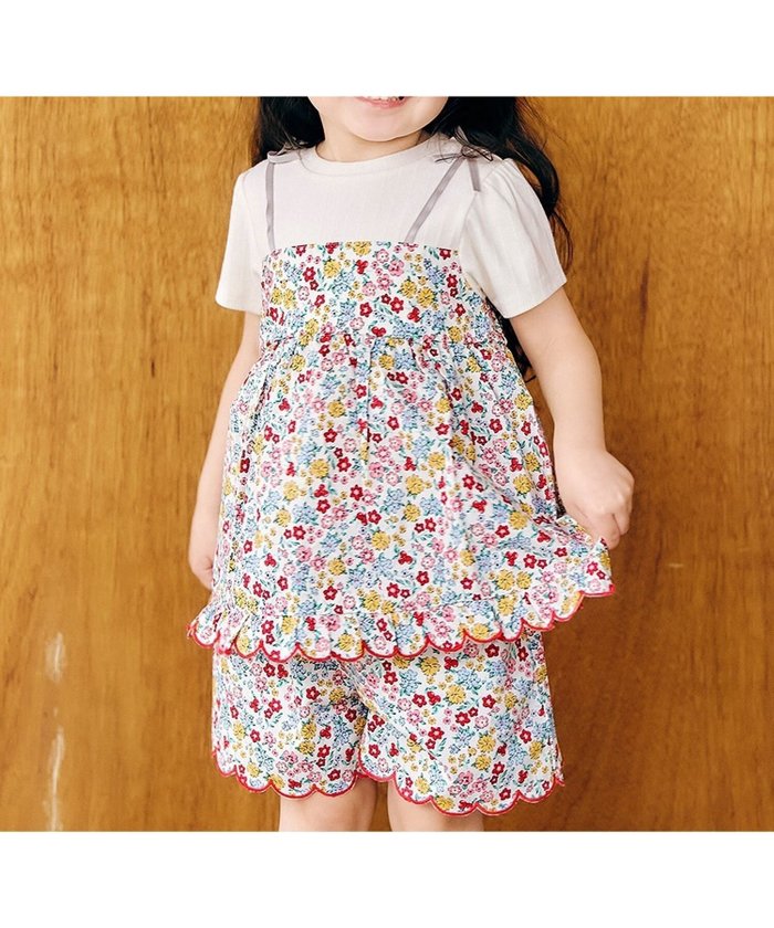 【エフオー オンラインストア/F.O.Online Store / KIDS】のフラワーフリルドッキングトップス インテリア・キッズ・メンズ・レディースファッション・服の通販 founy(ファウニー) https://founy.com/ ファッション Fashion キッズファッション Fashion for Kids トップス・カットソー Cut & Sew Tops 半袖 Short Sleeve, Half Sleeve |ID: prp329100004961595 ipo3291000000037329717