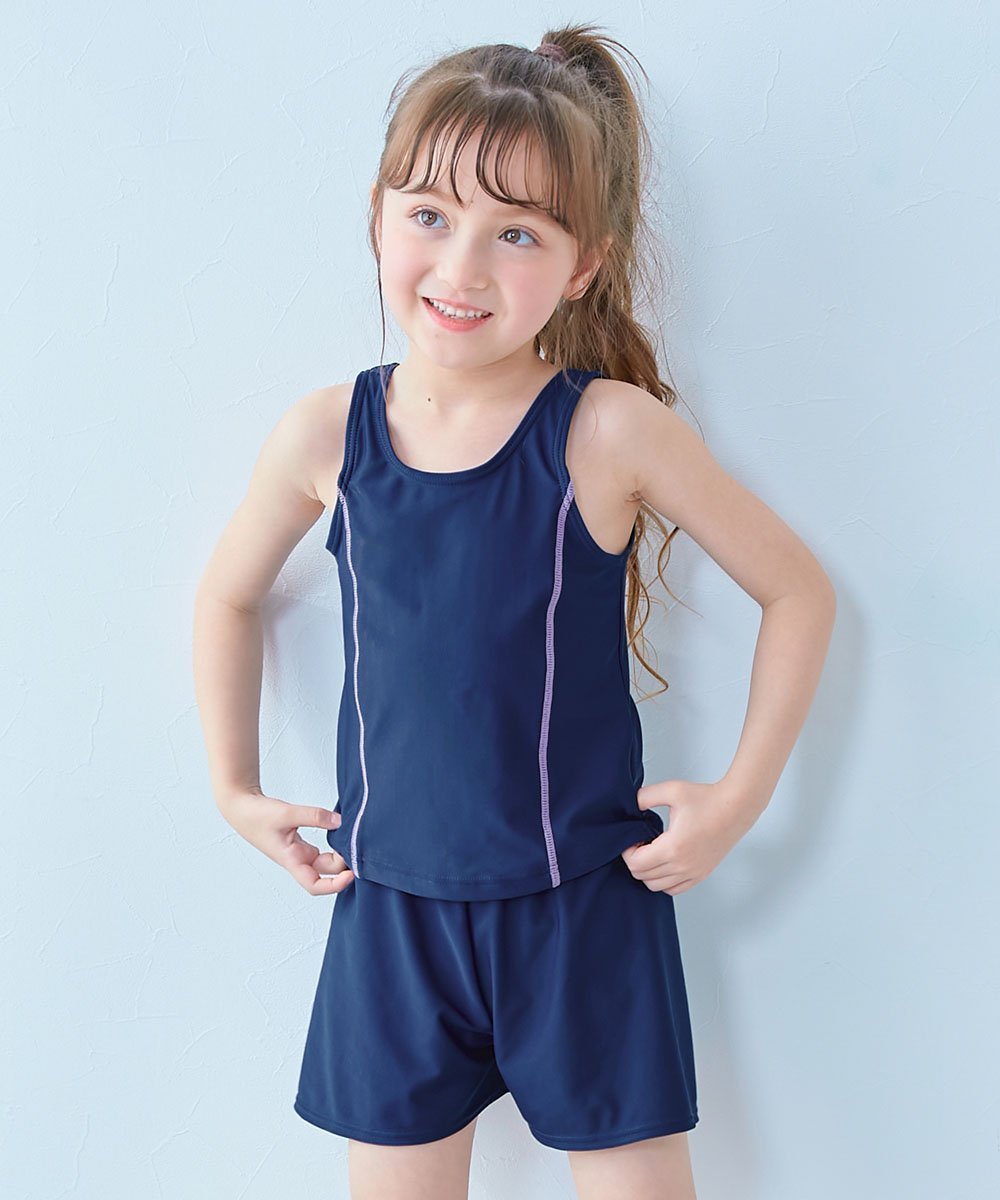 【デビロック/devirock / KIDS】のUVカット 女児 セパレートパンツ型 スクール水着 子供服 キッズ 女の子 26SS インテリア・キッズ・メンズ・レディースファッション・服の通販 founy(ファニー) 　ファッション　Fashion　キッズファッション　Fashion for Kids　ストレッチ　Stretch, Stretchy Fabric　セパレート　Separate, Two-Piece　ノースリーブ　Sleeveless, No-Sleeve　フィット　Fit, Slim Fit　水着　Swimsuit, Swimwear　2026年　2026　2026春夏・S/S　Spring/Summer 2026 SS26　003-ネイビー-パープル|ID: prp329100004961683 ipo3291000000037224728