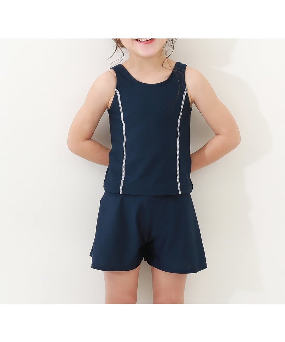 【デビロック/devirock / KIDS】のUVカット 女児 セパレートパンツ型 スクール水着 子供服 キッズ 女の子 26SS インテリア・キッズ・メンズ・レディースファッション・服の通販 founy(ファニー) 　ファッション　Fashion　キッズファッション　Fashion for Kids　ストレッチ　Stretch, Stretchy Fabric　セパレート　Separate, Two-Piece　ノースリーブ　Sleeveless, No-Sleeve　フィット　Fit, Slim Fit　水着　Swimsuit, Swimwear　2026年　2026　2026春夏・S/S　Spring/Summer 2026 SS26　002-ネイビー-ホワイト|ID: prp329100004961683 ipo3291000000037224730