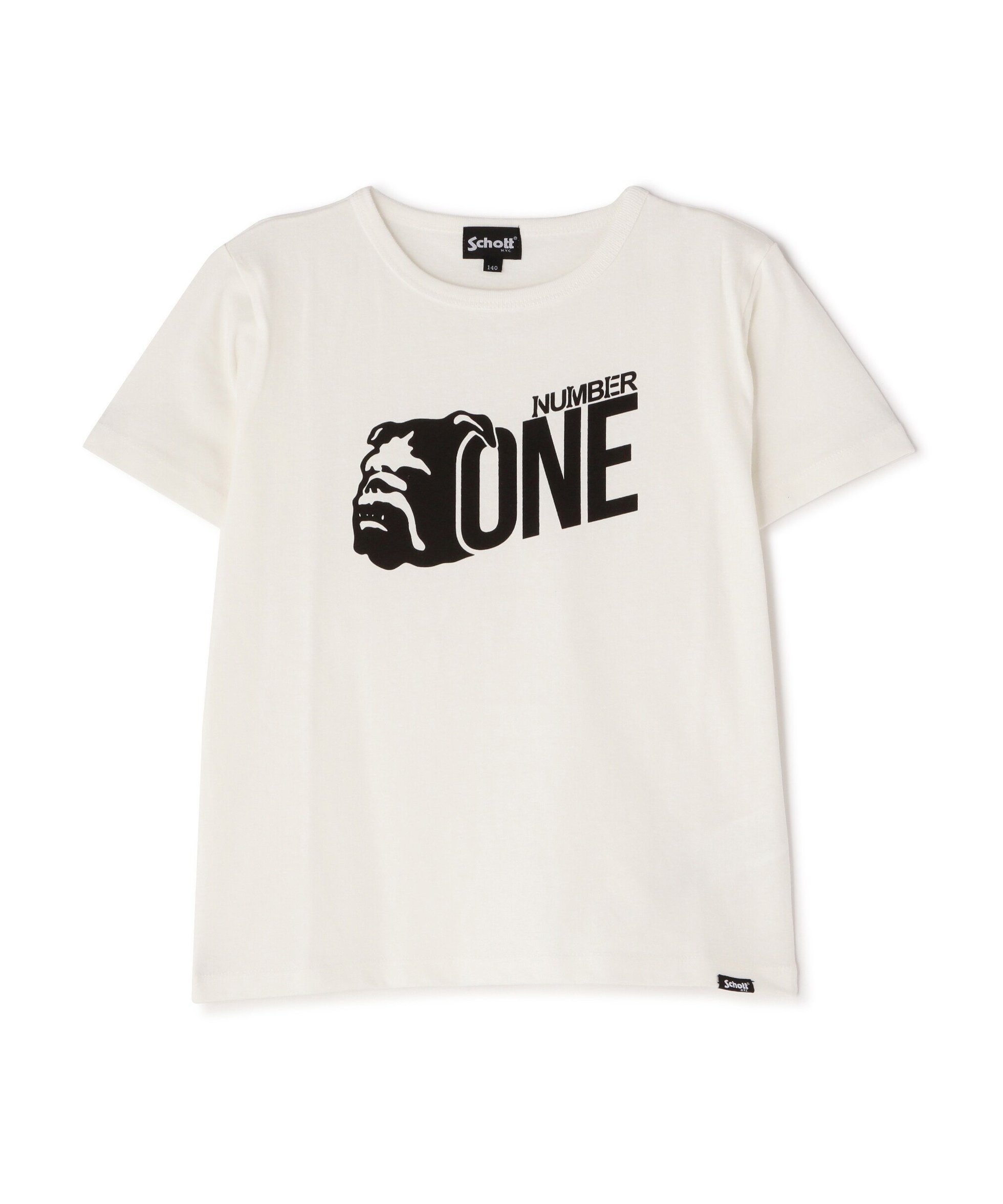 【ショット/SCHOTT / KIDS】の直営限定/KID S SS T-SHIRT NUMBER ONE /キッズ ティーシャツ ナンバーワン インテリア・キッズ・メンズ・レディースファッション・服の通販 founy(ファニー) 　ファッション　Fashion　キッズファッション　Fashion for Kids　ジャケット　Jacket, Outerwear　スタッズ　Studs, Metal Accents　定番　Standard, Basic Item　ニューヨーク　New York, NYC Style　人気　Popular, Best Seller　フロント　Front, Front Design　ライダース　Riders　ライダースジャケット　Riders, Biker Jacket　犬　Dog　ホワイト|ID: prp329100004961695 ipo3291000000037224791