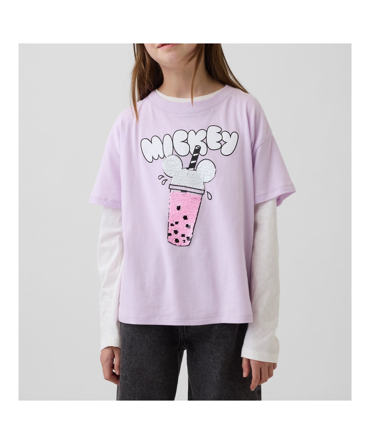 【ギャップ/GAP / KIDS】のGapKids × ディズニー オーバーサイズ フリッピー変身スパンコール グラフィックTシャツ インテリア・キッズ・メンズ・レディースファッション・服の通販 founy(ファニー) 　ファッション　Fashion　キッズファッション　Fashion for Kids　キャラクター　Character, Licensed Characters　グラフィック　Graphic, Graphic Design　ショルダー　Shoulder, Shoulder Strap　スパンコール　Sequins, Sequin Embellishment　スペシャル　Special, Limited Edition　ドロップ　Drop Shoulder, Dropped Style　フィット　Fit, Slim Fit　フロント　Front, Front Design　リラックス　Relax, Relaxed Fit　レギンス　Leggings, Stretch Pants　半袖　Short Sleeve, Half Sleeve　PALE_LILAC|ID: prp329100004961791 ipo3291000000037225352