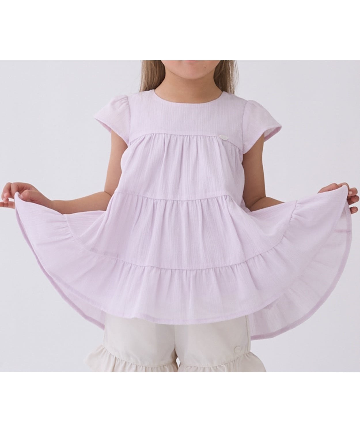 【ナルミヤ オンライン/NARUMIYA ONELINE / KIDS】の【スマイル/冷感/リンク】楊柳チュニック インテリア・キッズ・メンズ・レディースファッション・服の通販 founy(ファニー) 　ファッション　Fashion　キッズファッション　Fashion for Kids　イエロー　Yellow　チュニック　Tunic, Long Top　ラベンダー　Lavender　吸水　Absorbent, Quick-Dry　ライト ピンク|ID: prp329100004961836 ipo3291000000037225571