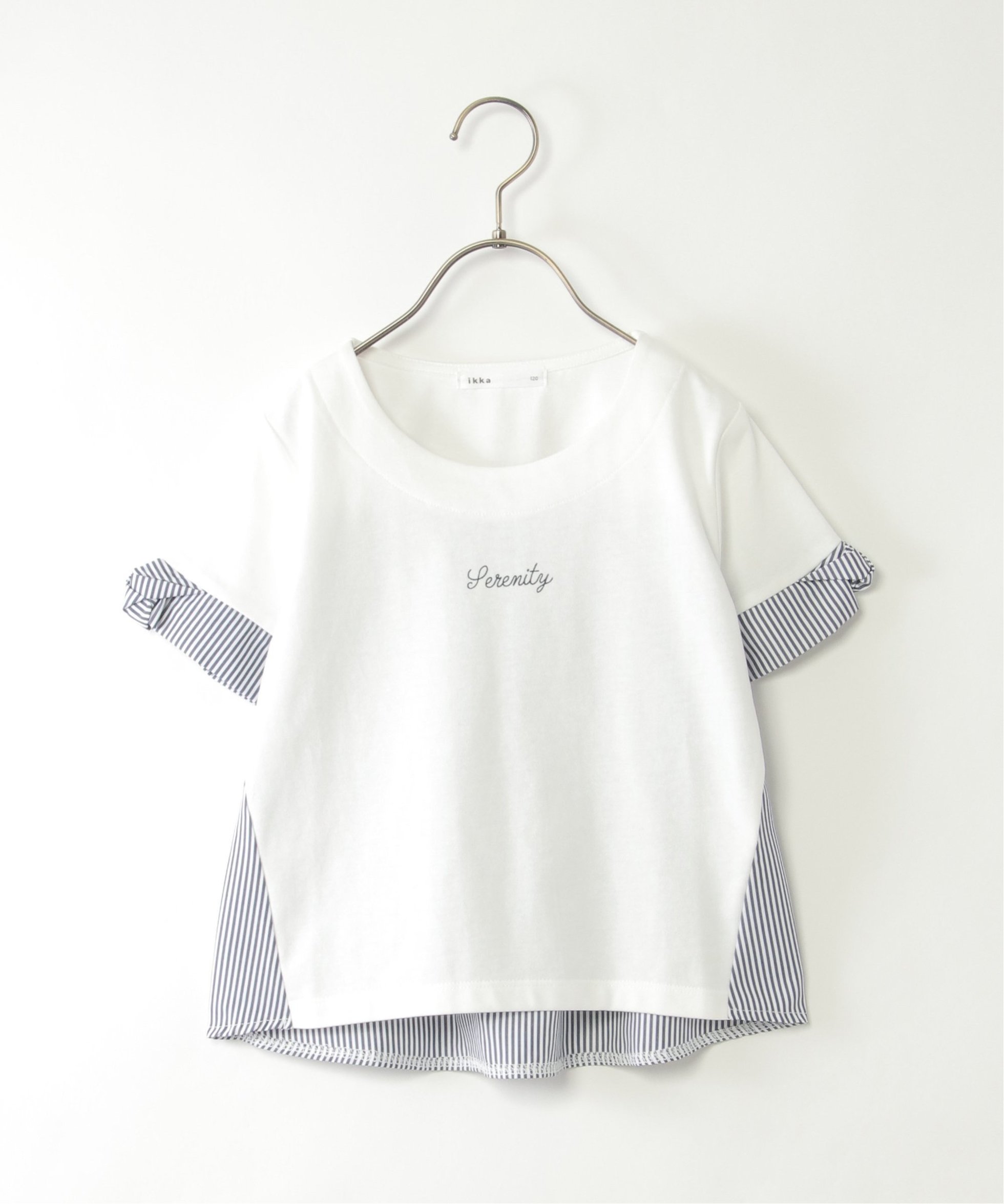 【イッカ/ikka / KIDS】の【親子コーデ】袖ツイスト切り替えロゴプルオーバー(120~160cm) インテリア・キッズ・メンズ・レディースファッション・服の通販 founy(ファニー) 　ファッション　Fashion　キッズファッション　Fashion for Kids　トップス・カットソー　Cut & Sew Tops　おすすめ　Recommended / Our Picks　カットソー　Cut and Sewn Top　コンビ　Combo, Combination Style　ストライプ　Stripe, Striped Pattern　ツイスト　Tweed, Tweed Fabric　ワンポイント　One Point, Statement Accent　オフホワイト|ID: prp329100004961841 ipo3291000000037225594