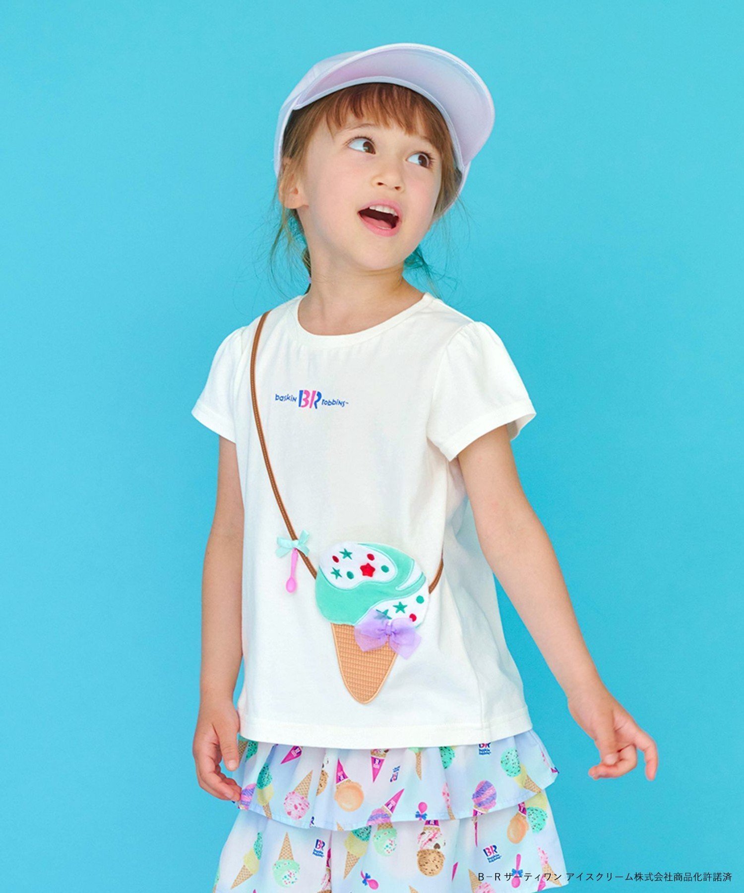 【エニー/ANY / KIDS】の【any FAM×サーティワン アイスクリーム】フレーバー ポシェットTシャツ インテリア・キッズ・メンズ・レディースファッション・服の通販 founy(ファニー) 　ファッション　Fashion　キッズファッション　Fashion for Kids　おすすめ　Recommended / Our Picks　キュロット　Culottes, Wide Shorts　ストライプ　Stripe, Striped Pattern　ビジュー　Bijou, Jewel-like Accent　ポシェット　Pochette, Mini Bag　ポーチ　Pouch, Small Case　リボン　Ribbon, Bow　人気　Popular, Best Seller　夏　Summer　エクリュ(ポッピングシャワ[002]|ID: prp329100004961844 ipo3291000000037225607