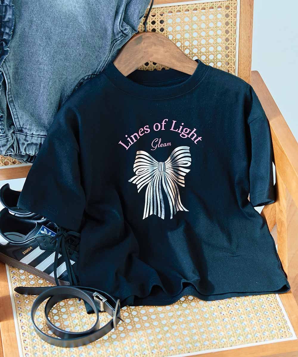 【デビロック/devirock / KIDS】の綿100% デビラボ*【きらっとメタリック】 ガールズ BIGシルエット 26SS インテリア・キッズ・メンズ・レディースファッション・服の通販 founy(ファニー) 　ファッション　Fashion　キッズファッション　Fashion for Kids　キャップ　Cap, Baseball Cap　スニーカー　Sneakers, Trainers　トレンド　Trend, Trending Now　プリント　Print, Printed Pattern　おすすめ　Recommended / Our Picks　2026年　2026　2026春夏・S/S　Spring/Summer 2026 SS26　006-リボン‐ブラック|ID: prp329100004961852 ipo3291000000037225662