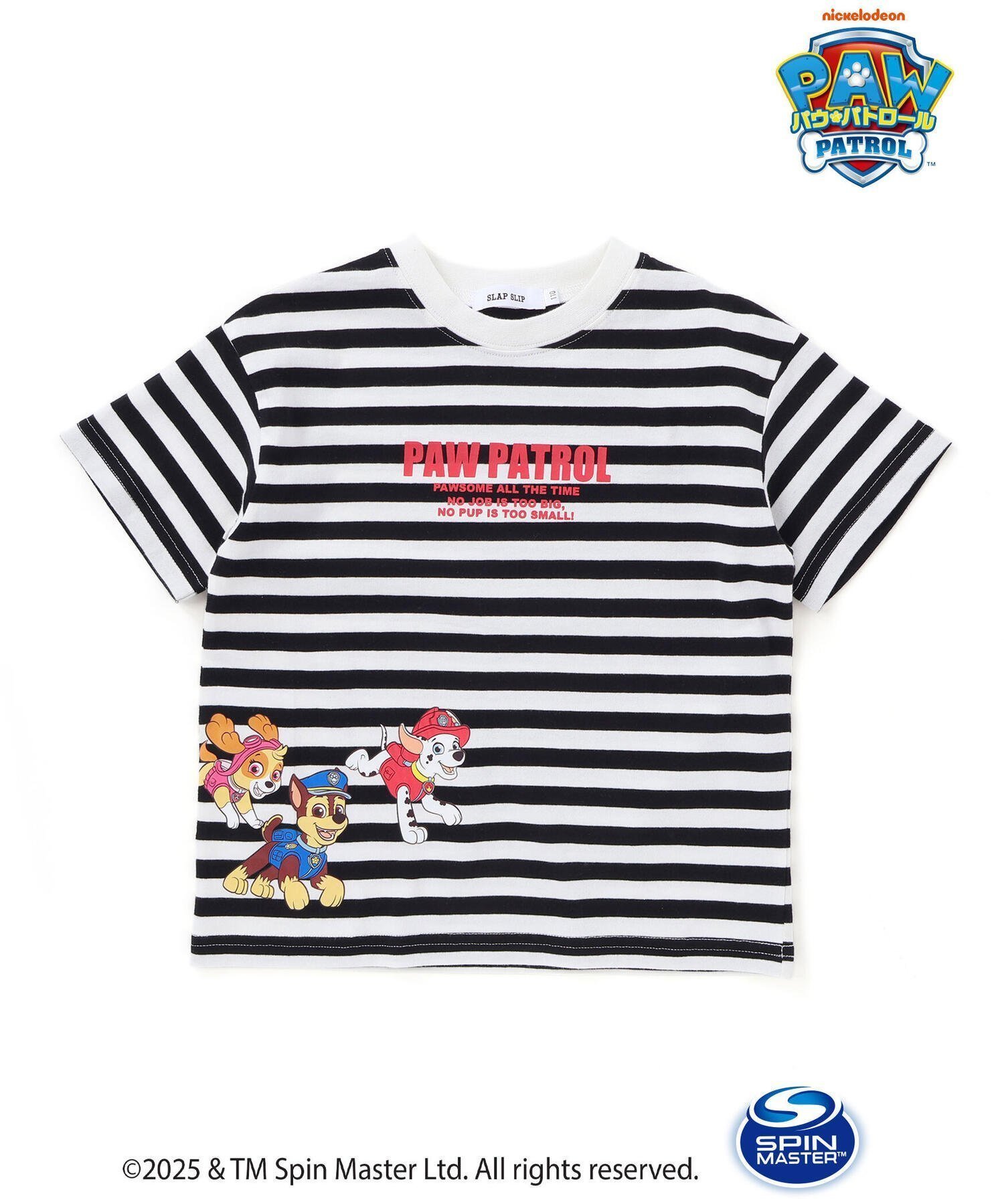 【ベベ オンライン ストア/BEBE ONLINE STORE / KIDS】の【パウ・パトロール*SLAPSLIP】無地ボーダーぐるっとキャラクタープリントTシャツ(90~130cm) 人気、トレンドファッション・服の通販 founy(ファニー) 　ファッション　Fashion　キッズファッション　Fashion for Kids　春　Spring　キャラクター　Character, Licensed Characters　コラボ　Collaboration, Collab　フリル　Frill, Ruffle　フレンチ　French, French Style　フロント　Front, Front Design　プリント　Print, Printed Pattern　ボーダー　Border, Stripe　半袖　Short Sleeve, Half Sleeve　無地　Plain, Solid Color　S/S・春夏　SS, Spring/Summer, Warm Season　おすすめ　Recommended / Our Picks　夏　Summer　エレガント 上品　Elegant　2025年　2025　2025春夏・S/S　Spring/Summer 2025 SS25　 other-1|ID: prp329100004961869 ipo3291000000037225755