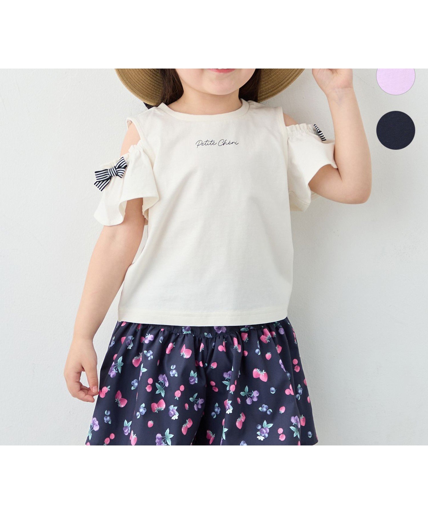 【エニー/ANY / KIDS】の【綿100%】オンオフショルダー Tシャツ 人気、トレンドファッション・服の通販 founy(ファニー) 　ファッション　Fashion　キッズファッション　Fashion for Kids　おすすめ　Recommended / Our Picks　プリント　Print, Printed Pattern　ポケット　Pocket, Pocket Detail　リボン　Ribbon, Bow　夏　Summer　 other-1|ID: prp329100004961935 ipo3291000000037226179