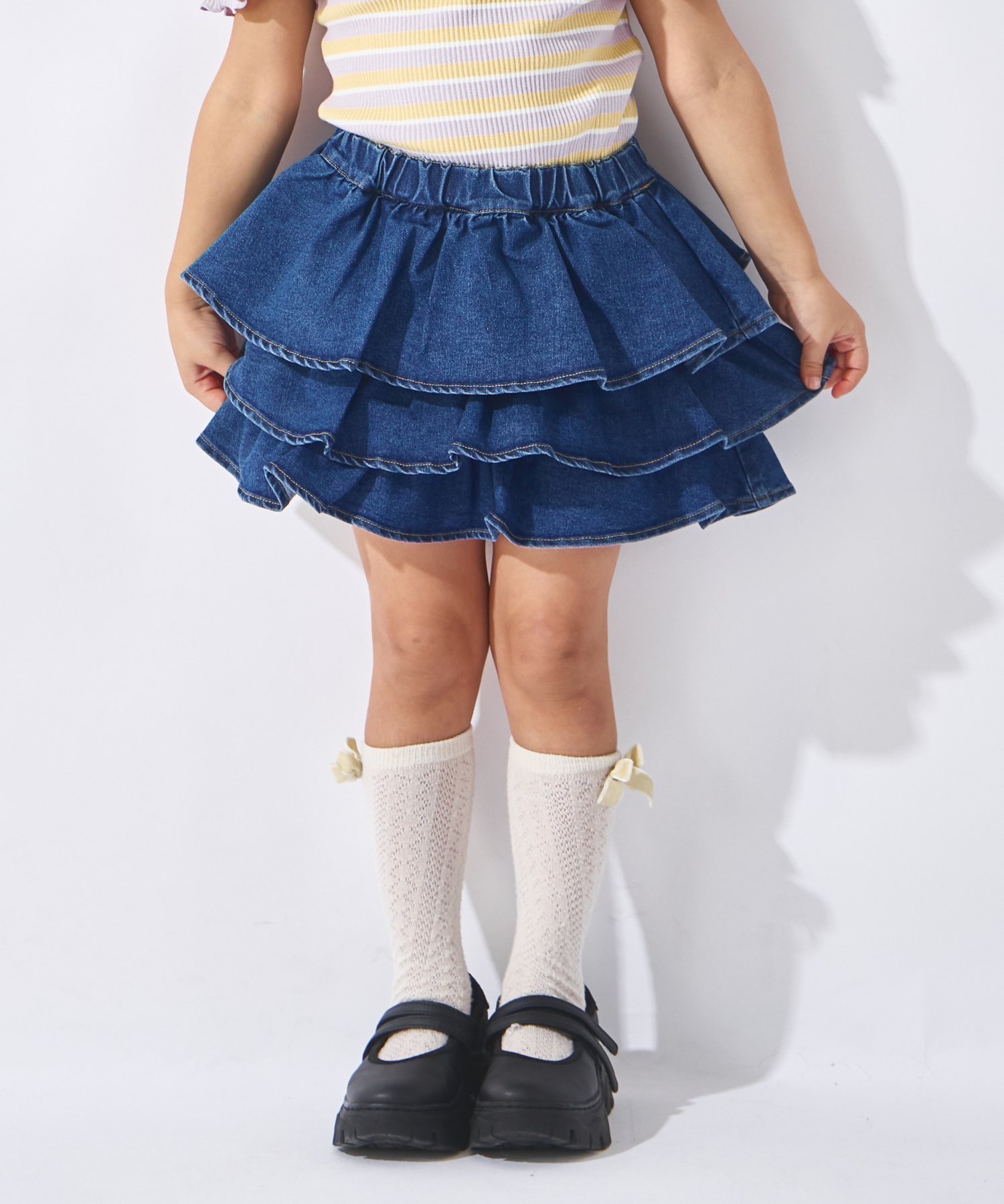 【その他のブランド/Other】のデニム フリル キュロット 短パン ズボン スカート 春服 女の子 子供 子供服 インテリア・キッズ・メンズ・レディースファッション・服の通販 founy(ファニー) 　ファッション　Fashion　キッズファッション　Fashion for Kids　インナー　Innerwear　春　Spring　キュロット　Culottes, Wide Shorts　ストレッチ　Stretch, Stretchy Fabric　デニム　Denim, Jeans Material　トレンド　Trend, Trending Now　フリル　Frill, Ruffle　再入荷　Restock / Back in Stock　ブルー|ID: prp329100004961945 ipo3291000000037226246