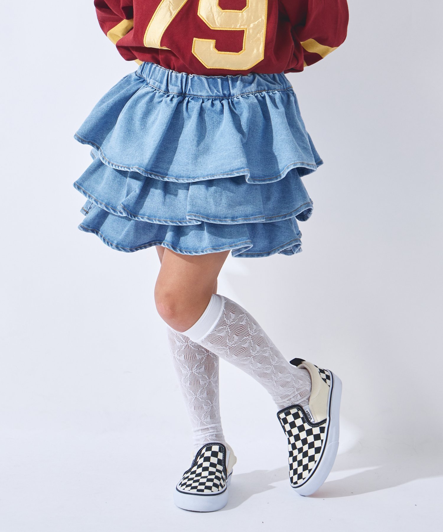 【その他のブランド/Other】のデニム フリル キュロット 短パン ズボン スカート 春服 女の子 子供 子供服 インテリア・キッズ・メンズ・レディースファッション・服の通販 founy(ファニー) 　ファッション　Fashion　キッズファッション　Fashion for Kids　インナー　Innerwear　春　Spring　キュロット　Culottes, Wide Shorts　ストレッチ　Stretch, Stretchy Fabric　デニム　Denim, Jeans Material　トレンド　Trend, Trending Now　フリル　Frill, Ruffle　再入荷　Restock / Back in Stock　サックス|ID: prp329100004961945 ipo3291000000037226247