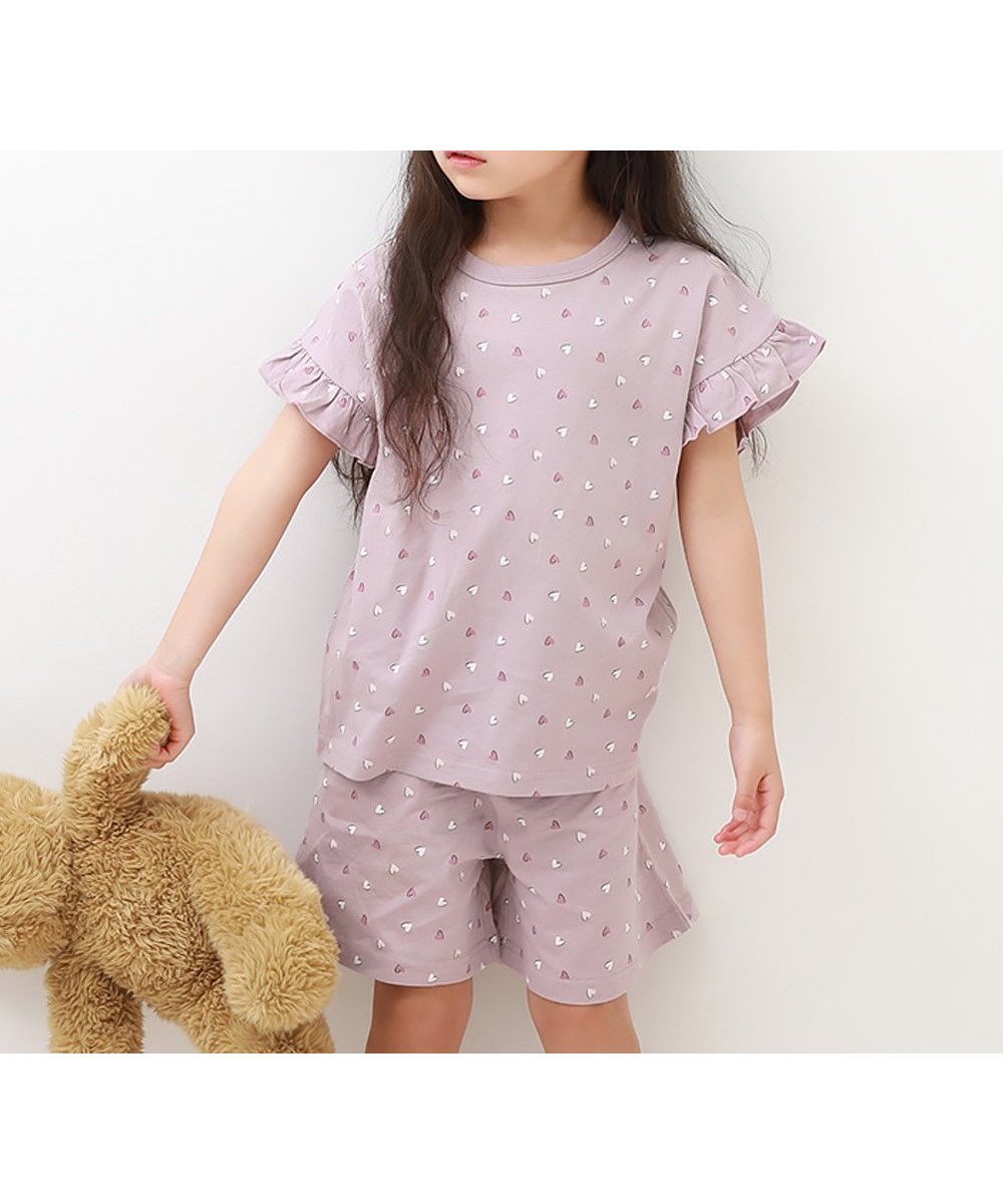 【デビロック/devirock / KIDS】の綿100% ガールズ フリル半袖パジャマ 子供服 キッズ 女の子 パジャマ 26SS インテリア・キッズ・メンズ・レディースファッション・服の通販 founy(ファニー) 　ファッション　Fashion　キッズファッション　Fashion for Kids　セットアップ　Set-Up, Coordinated Outfit　パジャマ　Pajamas, Sleepwear　フリル　Frill, Ruffle　半袖　Short Sleeve, Half Sleeve　おすすめ　Recommended / Our Picks　お家時間・ステイホーム　Stay Home / At Home　旅行　Travel　2026年　2026　2026春夏・S/S　Spring/Summer 2026 SS26　008-ハート-Gラベンダー|ID: prp329100004961990 ipo3291000000037226503