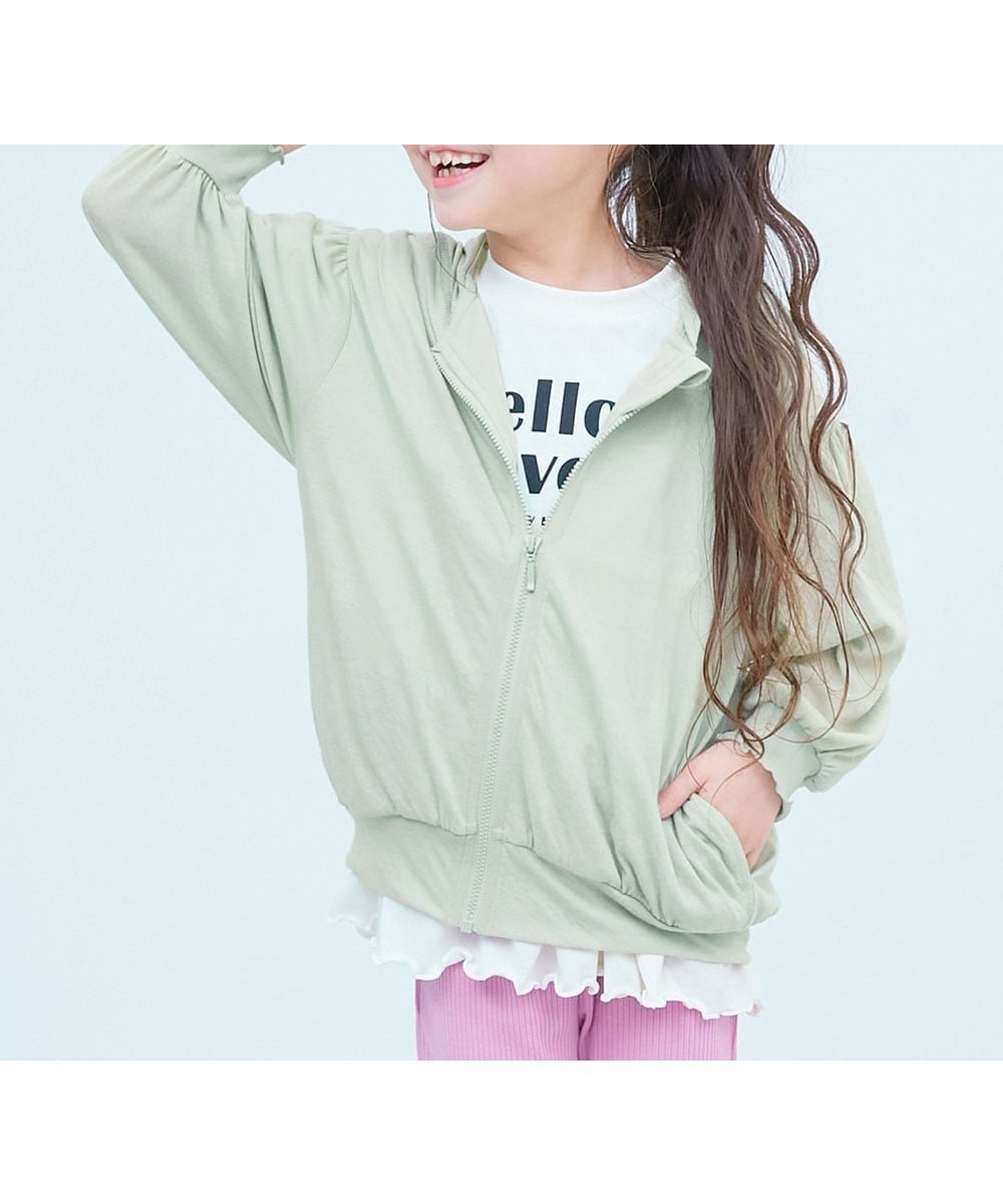 【デビロック/devirock / KIDS】のUVカット ドロップショルダーパーカー 子供服 キッズ 女の子 UVカット UV対策 26SS インテリア・キッズ・メンズ・レディースファッション・服の通販 founy(ファニー) 　ファッション　Fashion　キッズファッション　Fashion for Kids　カットソー　Cut and Sewn Top　バルーン　Balloon, Balloon Silhouette　おすすめ　Recommended / Our Picks　夏　Summer　2026年　2026　2026春夏・S/S　Spring/Summer 2026 SS26　003-Gグリーン|ID: prp329100004962016 ipo3291000000037226671