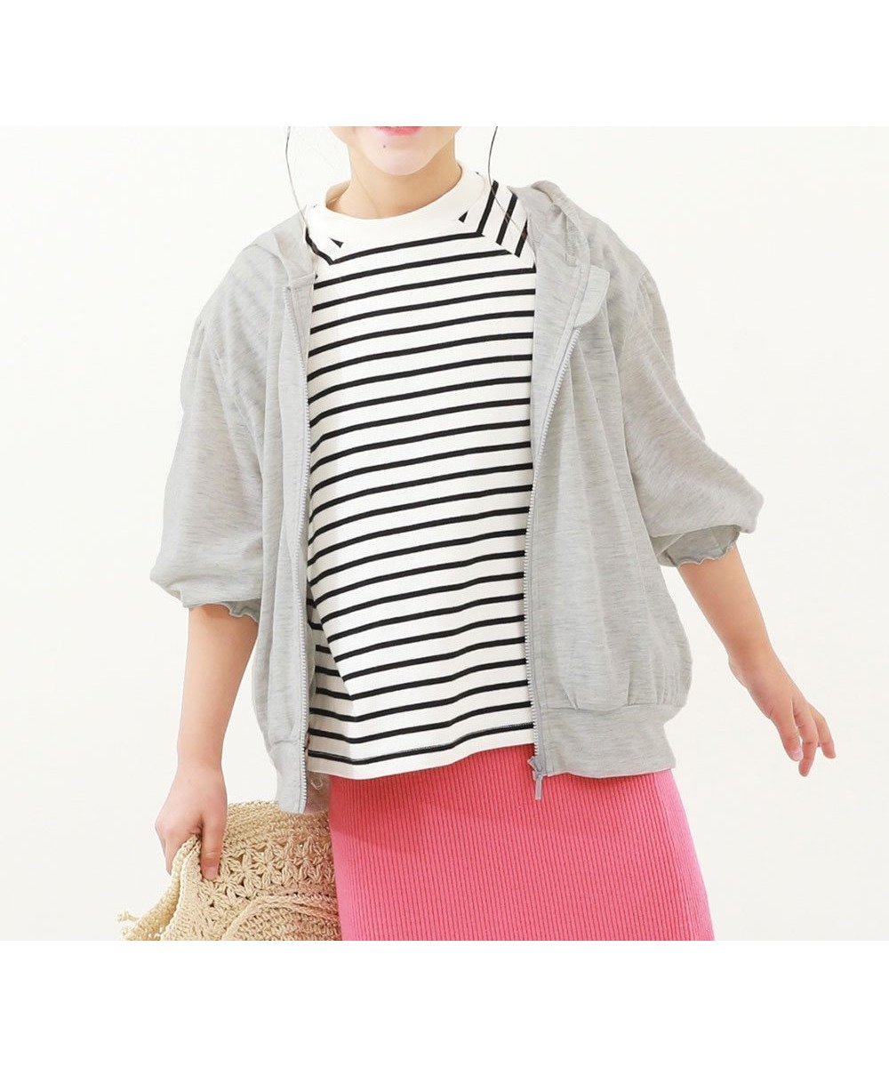 【デビロック/devirock / KIDS】のUVカット ドロップショルダーパーカー 子供服 キッズ 女の子 UVカット UV対策 26SS インテリア・キッズ・メンズ・レディースファッション・服の通販 founy(ファニー) 　ファッション　Fashion　キッズファッション　Fashion for Kids　カットソー　Cut and Sewn Top　バルーン　Balloon, Balloon Silhouette　おすすめ　Recommended / Our Picks　夏　Summer　2026年　2026　2026春夏・S/S　Spring/Summer 2026 SS26　001-杢グレー|ID: prp329100004962016 ipo3291000000037226672