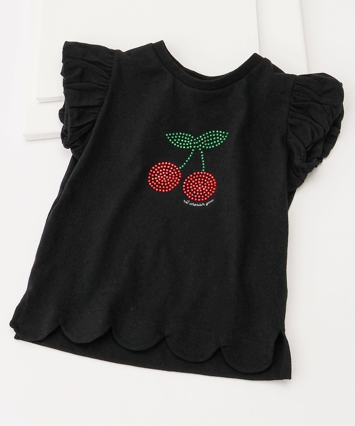 【エフオー オンラインストア/F.O.Online Store / KIDS】のモチーフスカラップTシャツ インテリア・キッズ・メンズ・レディースファッション・服の通販 founy(ファニー) 　ファッション　Fashion　キッズファッション　Fashion for Kids　スカラップ　Scallop, Scalloped Edge　モチーフ　Motif, Design Theme　半袖　Short Sleeve, Half Sleeve　ブラック|ID: prp329100004962040 ipo3291000000037226790