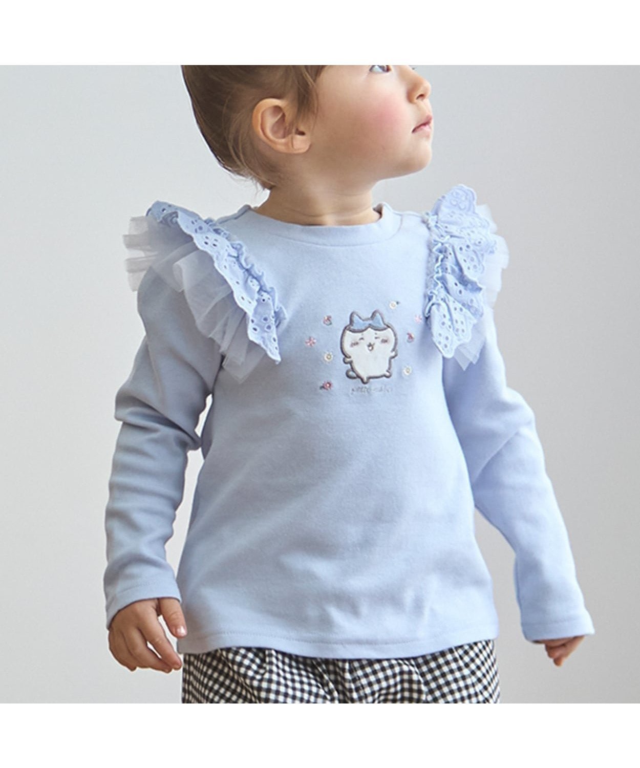 【ナルミヤ オンライン/NARUMIYA ONELINE / KIDS】の【アニメちいかわ】肩フリル長袖Tシャツ インテリア・キッズ・メンズ・レディースファッション・服の通販 founy(ファニー) 　ファッション　Fashion　キッズファッション　Fashion for Kids　チュール　Tulip, Tulip Motif　フリル　Frill, Ruffle　ポケット　Pocket, Pocket Detail　レース　Lace, Lace Fabric　長袖　Long Sleeve, Full Sleeve　ライト ブルー|ID: prp329100004962067 ipo3291000000037226902