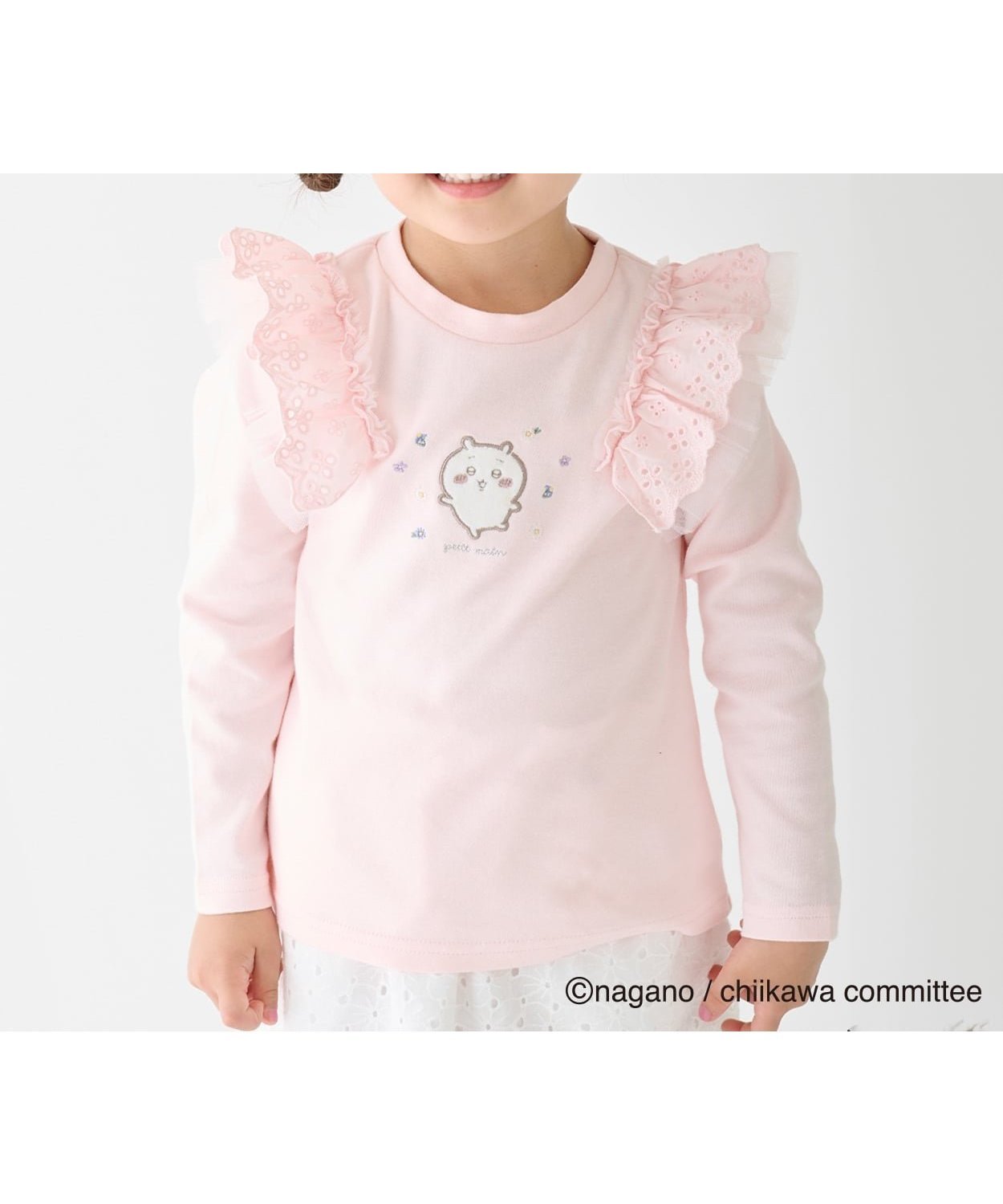 【ナルミヤ オンライン/NARUMIYA ONELINE / KIDS】の【アニメちいかわ】肩フリル長袖Tシャツ インテリア・キッズ・メンズ・レディースファッション・服の通販 founy(ファニー) 　ファッション　Fashion　キッズファッション　Fashion for Kids　チュール　Tulip, Tulip Motif　フリル　Frill, Ruffle　ポケット　Pocket, Pocket Detail　レース　Lace, Lace Fabric　長袖　Long Sleeve, Full Sleeve　ライト ピンク|ID: prp329100004962067 ipo3291000000037226904