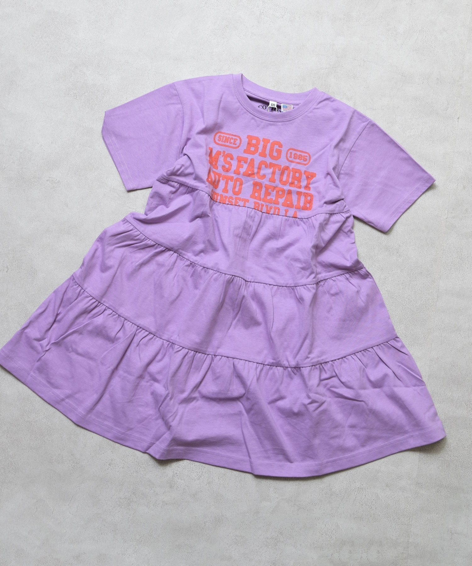 【その他のブランド/Other】のCOTTON from U.S.A ティアードハンソデワンピース インテリア・キッズ・メンズ・レディースファッション・服の通販 founy(ファニー) 　ファッション　Fashion　キッズファッション　Fashion for Kids　ワンピース　Dresses　なめらか　Smooth, Silky Texture　サンダル　Sandals, Summer Shoes　ショート　Short, Short Length　スニーカー　Sneakers, Trainers　ティアード　Tiered, Tiered Style　ティアードワンピース　Tiered Dress, Flared Dress　プリント　Print, Printed Pattern　リラックス　Relax, Relaxed Fit　レギンス　Leggings, Stretch Pants　ロング　Long, Long-Length　切替　Switching, Contrast Panel　半袖　Short Sleeve, Half Sleeve　ラベンダー|ID: prp329100004962074 ipo3291000000037226941