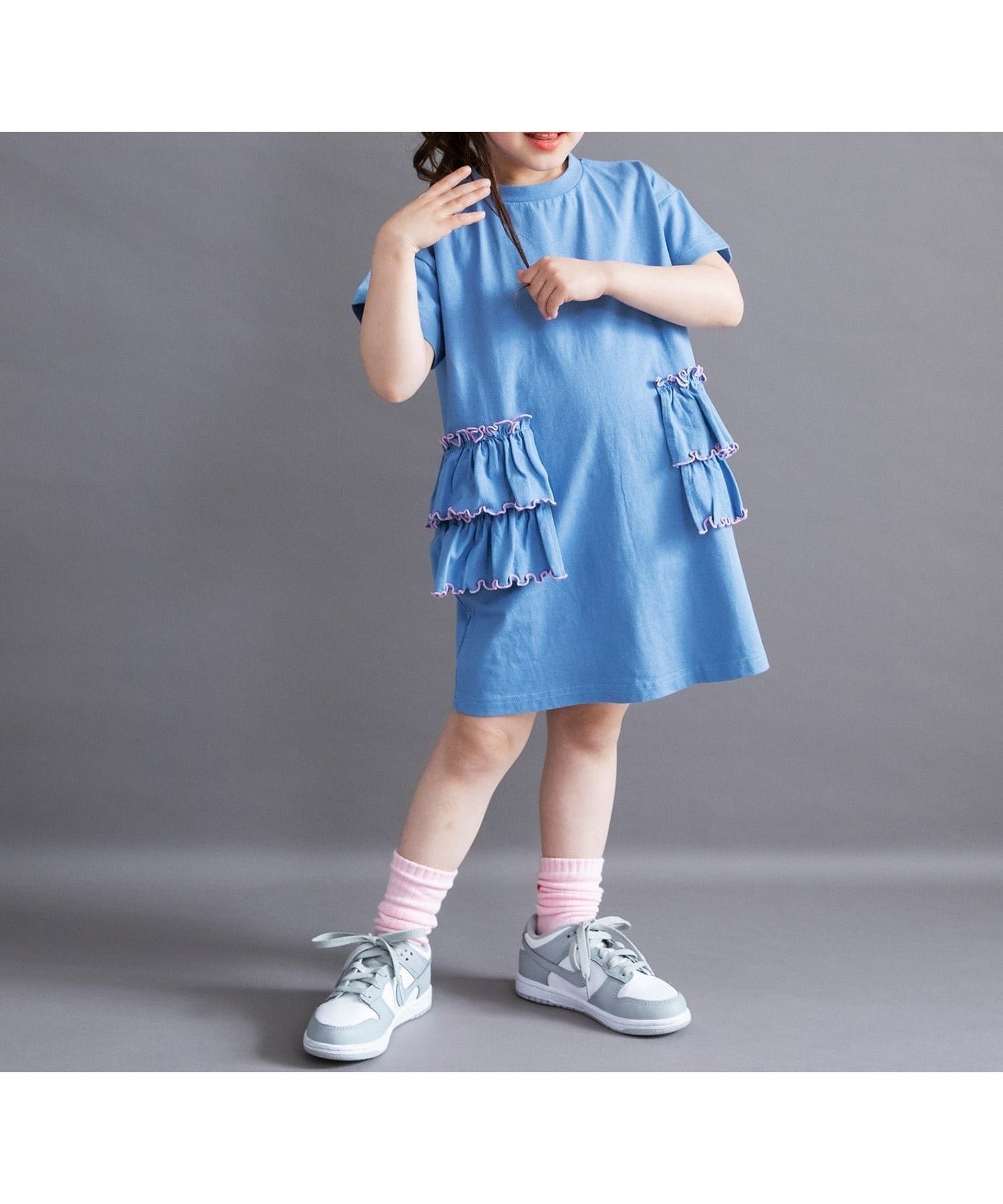 【ブランシェス/branshes / KIDS】の【WEB限定/DRC】配色メロウフリル半袖ワンピース インテリア・キッズ・メンズ・レディースファッション・服の通販 founy(ファニー) 　ファッション　Fashion　キッズファッション　Fashion for Kids　ワンピース　Dresses　コレクション　Collection, Seasonal Line　吸水　Absorbent, Quick-Dry　ボーイズ　Boyish, Boy Style　ポケット　Pocket, Pocket Detail　半袖　Short Sleeve, Half Sleeve　プチプライス・低価格　Affordable / Budget Price　おすすめ　Recommended / Our Picks　ブルーグレー|ID: prp329100004962093 ipo3291000000037227041