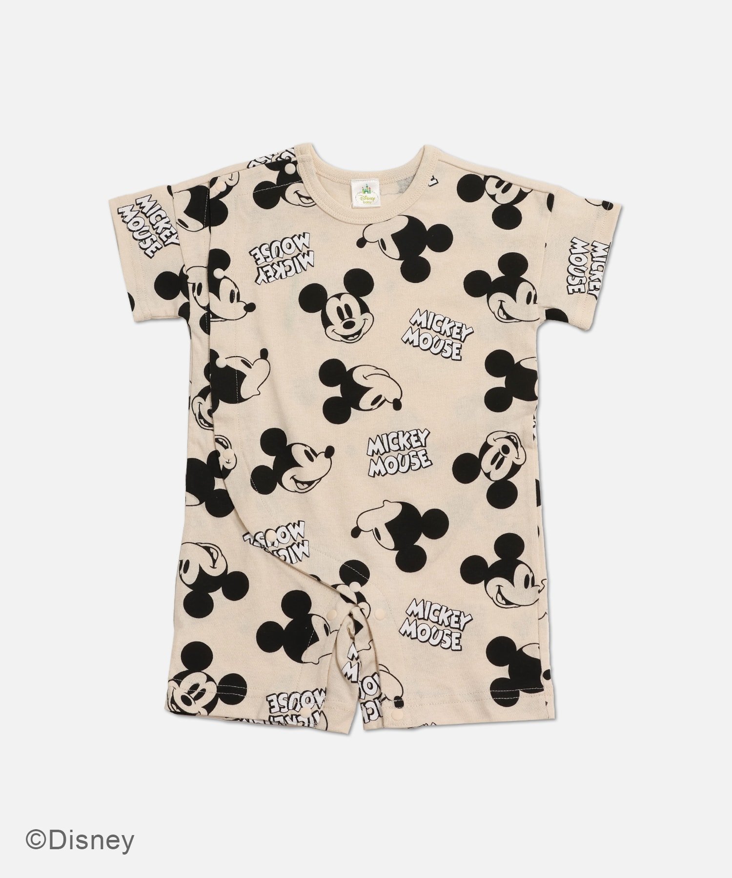 【チルツー/chil2 / KIDS】のディズニー ミッキーマウス/半袖カバーオール インテリア・キッズ・メンズ・レディースファッション・服の通販 founy(ファニー) 　ファッション　Fashion　キッズファッション　Fashion for Kids　クラシック　Classic, Timeless Style　フェイス　Face, Facial Design　ベビー　Baby, Babywear　半袖　Short Sleeve, Half Sleeve　定番　Standard, Basic Item　E総柄/クリーム|ID: prp329100004962115 ipo3291000000037227168
