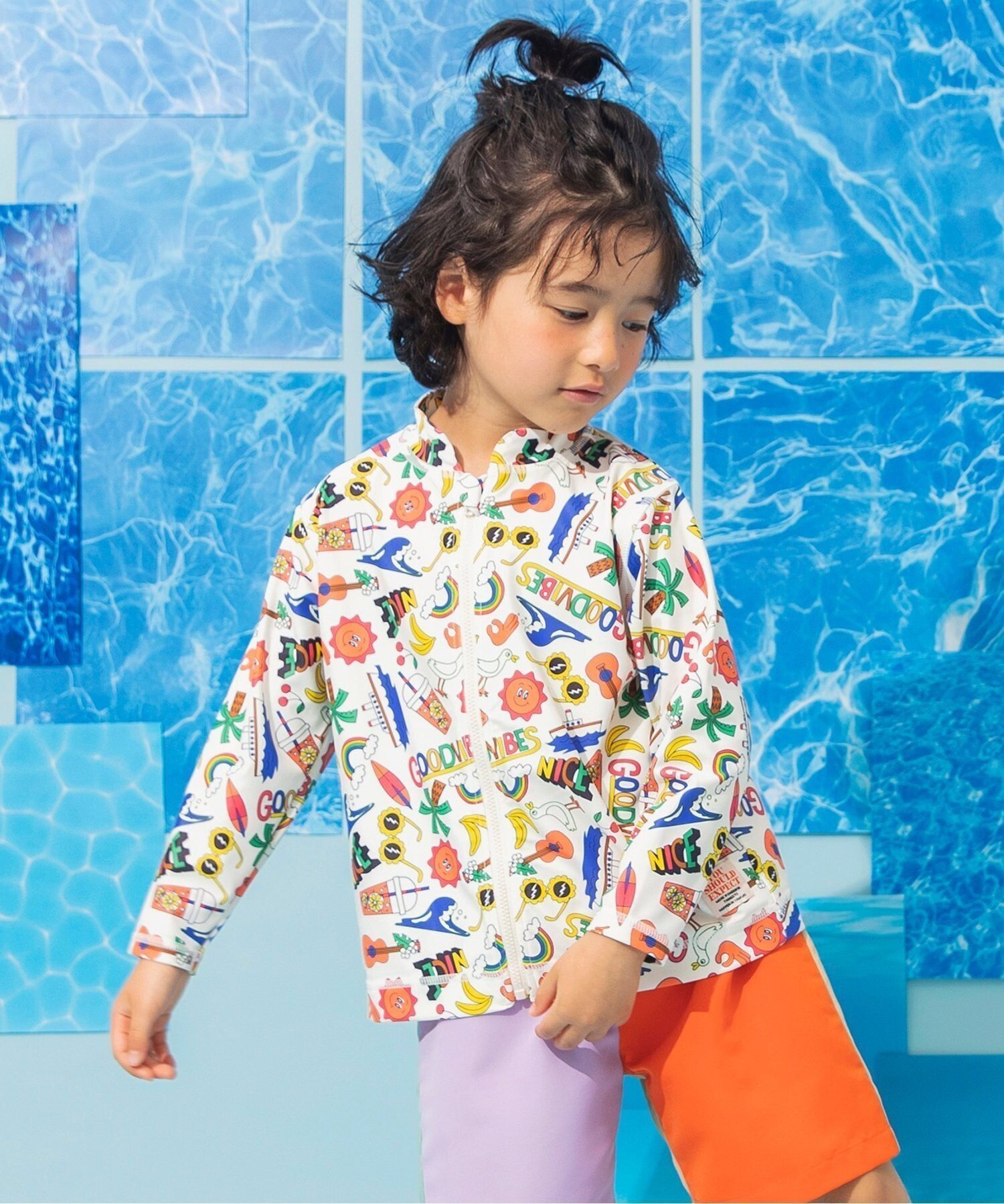 【エフオー オンラインストア/F.O.Online Store / KIDS】の【UVカット】わくわく前開きラッシュガード インテリア・キッズ・メンズ・レディースファッション・服の通販 founy(ファニー) 　ファッション　Fashion　キッズファッション　Fashion for Kids　おすすめ　Recommended / Our Picks　アウトドア　Outdoor Clothing　ショーツ　Shorts, Short Pants　ビーチ　Beach, Seaside　夏　Summer　アイボリー|ID: prp329100004962153 ipo3291000000037227364