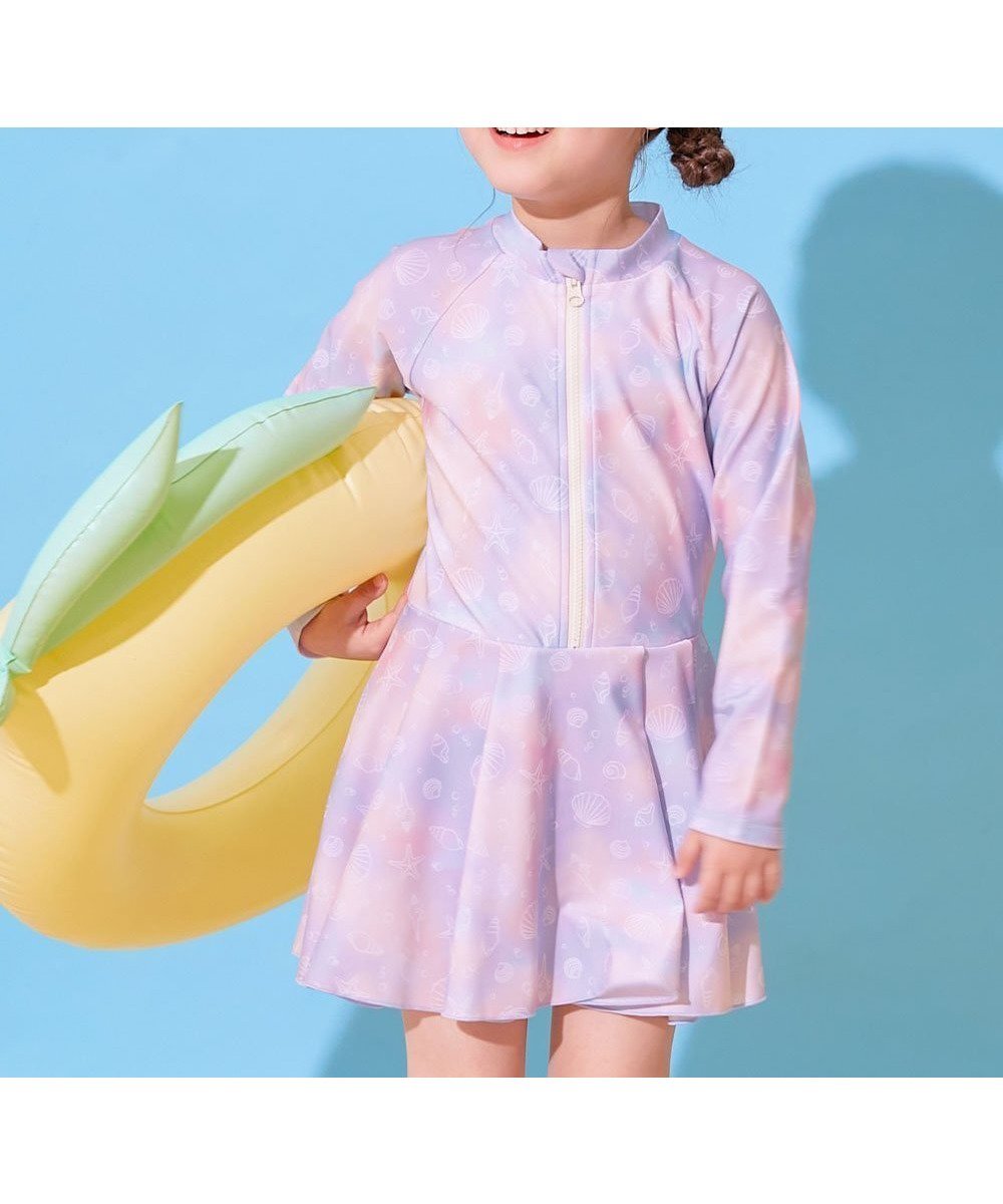 【デビロック/devirock / KIDS】のUVカット オールインワン ラッシュスイムワンピース水着 子供服 キッズ 女の子 26SS インテリア・キッズ・メンズ・レディースファッション・服の通販 founy(ファニー) 　ファッション　Fashion　キッズファッション　Fashion for Kids　ストレッチ　Stretch, Stretchy Fabric　長袖　Long Sleeve, Full Sleeve　フィット　Fit, Slim Fit　フロント　Front, Front Design　プリント　Print, Printed Pattern　水着　Swimsuit, Swimwear　2026年　2026　2026春夏・S/S　Spring/Summer 2026 SS26　001-シェル-Sバイオレット|ID: prp329100004962155 ipo3291000000037227374