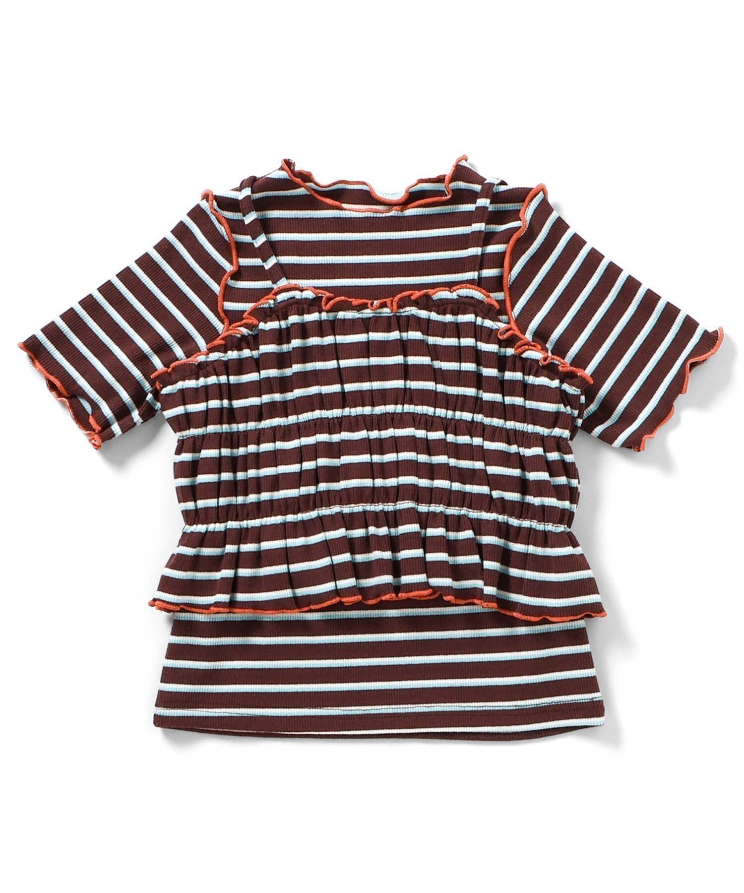 【エフオー オンラインストア/F.O.Online Store / KIDS】のマルチボーダーTシャツ ビスチェ2Pセット インテリア・キッズ・メンズ・レディースファッション・服の通販 founy(ファニー) 　ファッション　Fashion　キッズファッション　Fashion for Kids　ビスチェ　Bustier, Corset Top　ボーダー　Border, Stripe　ブラウン|ID: prp329100004962208 ipo3291000000037227730