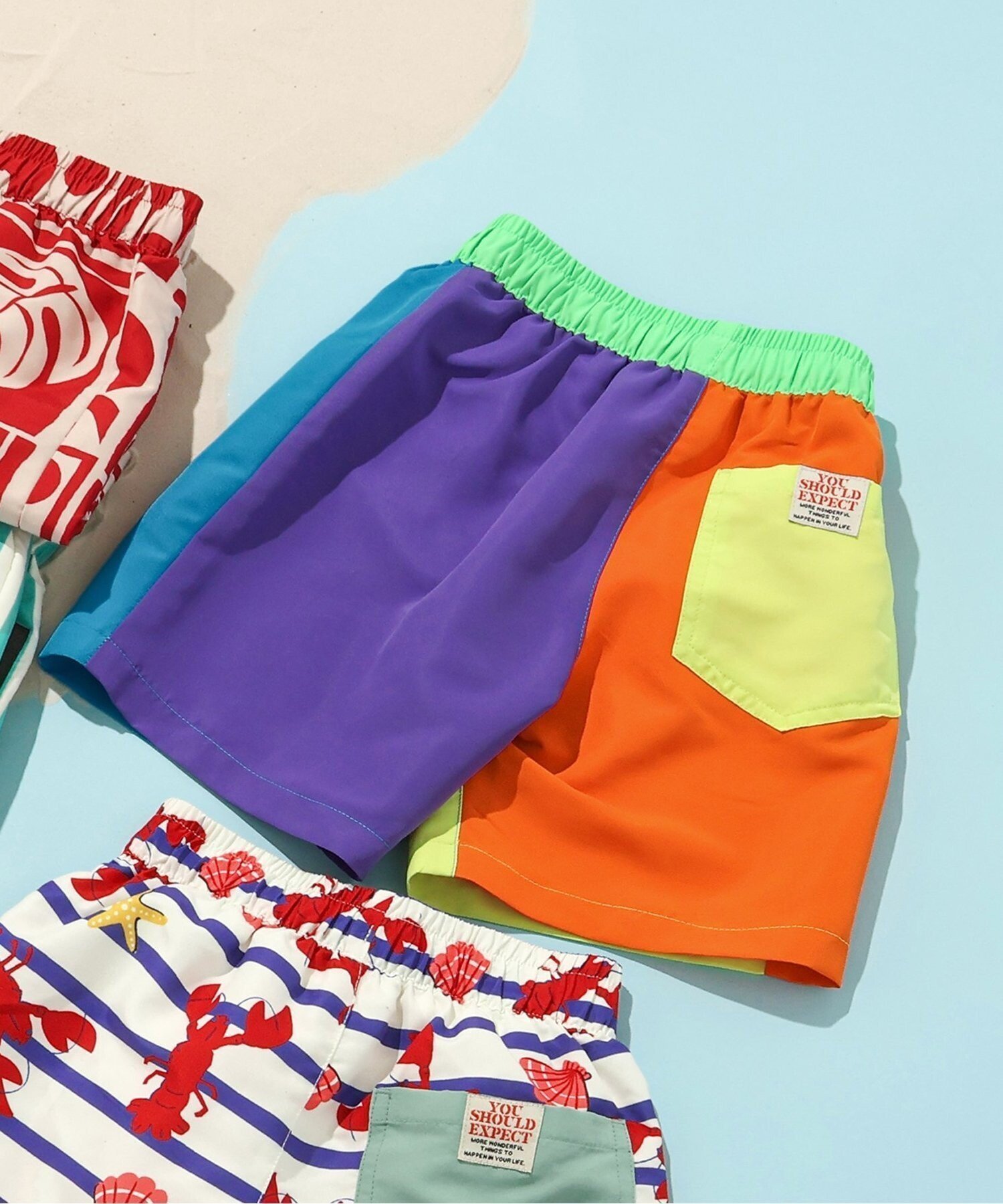 【エフオー オンラインストア/F.O.Online Store / KIDS】の【UVカット】無地・総柄わくわくビーチショーツ インテリア・キッズ・メンズ・レディースファッション・服の通販 founy(ファニー) 　ファッション　Fashion　キッズファッション　Fashion for Kids　アウトドア　Outdoor Clothing　ショーツ　Shorts, Short Pants　ビーチ　Beach, Seaside　夏　Summer　定番　Standard, Basic Item　無地　Plain, Solid Color　マルチカラー2|ID: prp329100004962233 ipo3291000000037227878