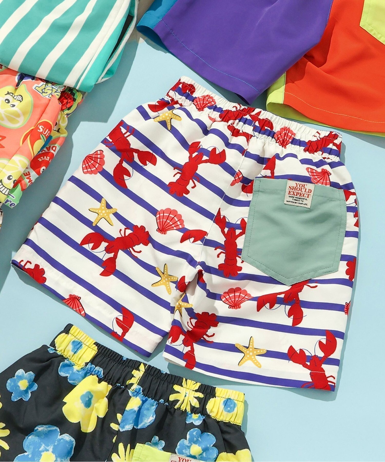 【エフオー オンラインストア/F.O.Online Store / KIDS】の【UVカット】無地・総柄わくわくビーチショーツ インテリア・キッズ・メンズ・レディースファッション・服の通販 founy(ファニー) 　ファッション　Fashion　キッズファッション　Fashion for Kids　アウトドア　Outdoor Clothing　ショーツ　Shorts, Short Pants　ビーチ　Beach, Seaside　夏　Summer　定番　Standard, Basic Item　無地　Plain, Solid Color　ボーダー柄|ID: prp329100004962233 ipo3291000000037227881