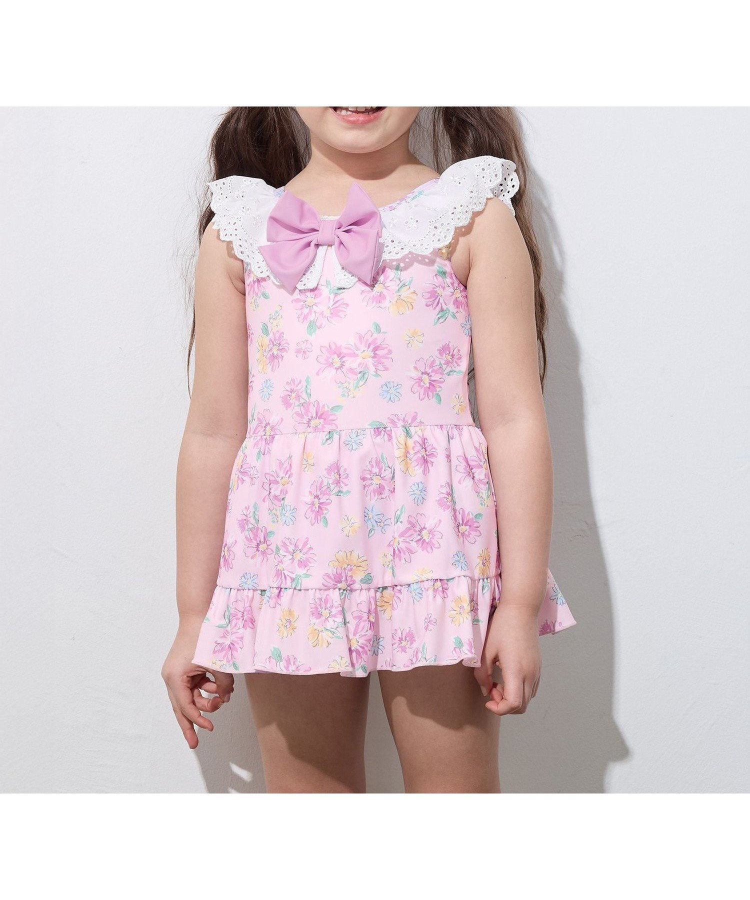 【エニー/ANY / KIDS】の花柄×レース ワンピース水着 インテリア・キッズ・メンズ・レディースファッション・服の通販 founy(ファニー) 　ファッション　Fashion　キッズファッション　Fashion for Kids　ガーリー　Girly, Feminine Style　ラベンダー　Lavender　リボン　Ribbon, Bow　レース　Lace, Lace Fabric　水着　Swimsuit, Swimwear　ピンク[512]|ID: prp329100004962252 ipo3291000000037227965