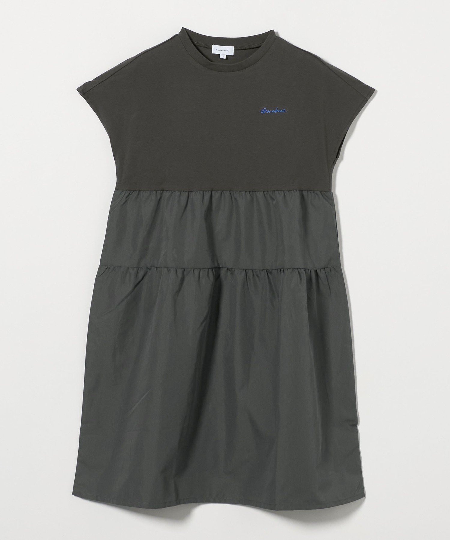 【ユナイテッドアローズ/UNITED ARROWS / KIDS】の天竺*布帛 プリント ワンピース / キッズ 140cm-160cm インテリア・キッズ・メンズ・レディースファッション・服の通販 founy(ファニー) 　ファッション　Fashion　キッズファッション　Fashion for Kids　ワンピース　Dresses　シューズ　Shoes, Footwear　ティアードスカート　Tiered Skirt, Flounced Skirt　ドッキング　Docking, Mixed Material　フロント　Front, Front Design　プリント　Print, Printed Pattern　モチーフ　Motif, Design Theme　無地　Plain, Solid Color　アウトレット　Outlet / Clearance　DK.GRAY|ID: prp329100004962258 ipo3291000000037228020