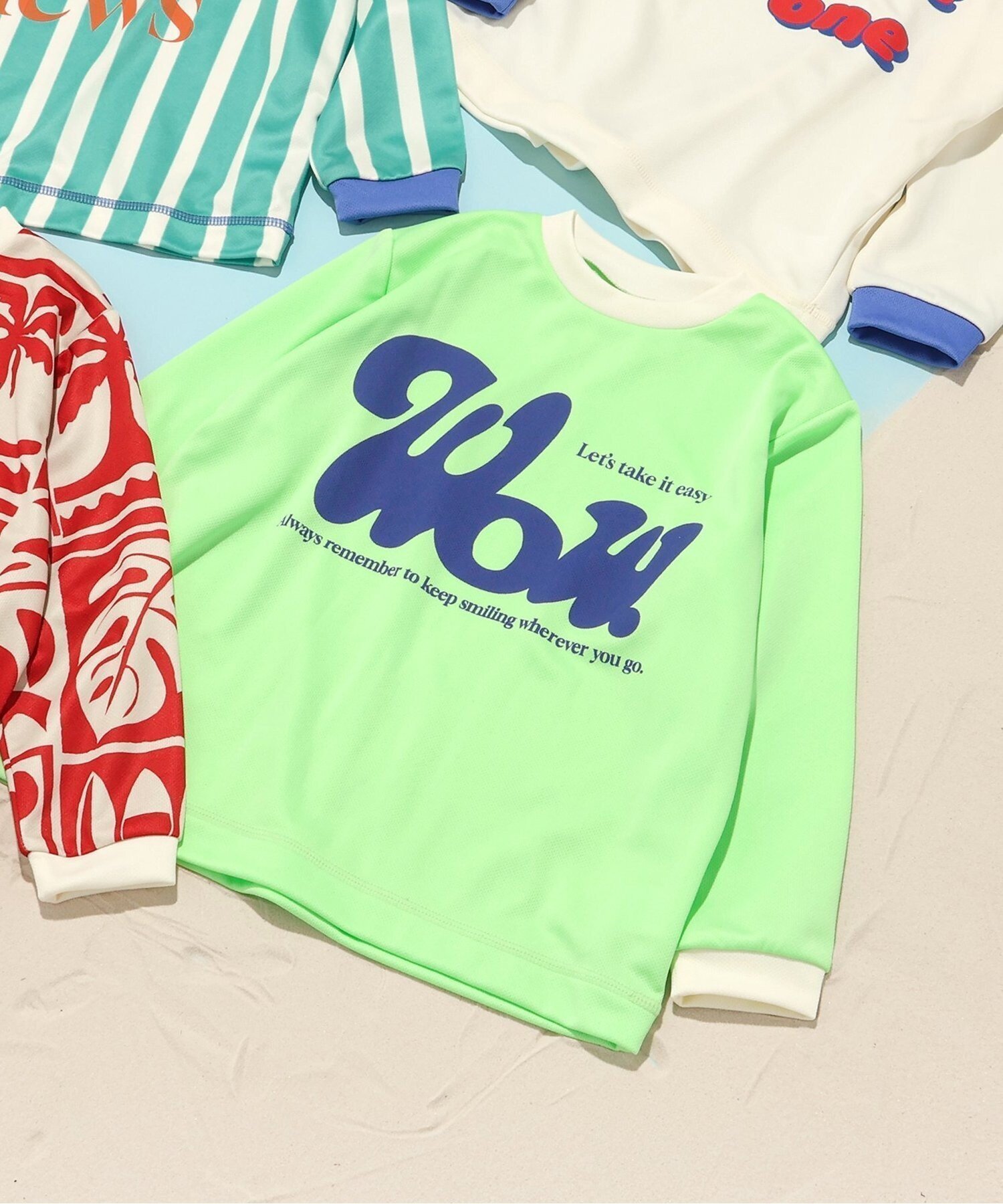 【エフオー オンラインストア/F.O.Online Store / KIDS】の【UVカット】わくわく長袖ラッシュガード インテリア・キッズ・メンズ・レディースファッション・服の通販 founy(ファニー) 　ファッション　Fashion　キッズファッション　Fashion for Kids　おすすめ　Recommended / Our Picks　アウトドア　Outdoor Clothing　ショーツ　Shorts, Short Pants　ストライプ　Stripe, Striped Pattern　ビーチ　Beach, Seaside　夏　Summer　長袖　Long Sleeve, Full Sleeve　グリーン|ID: prp329100004962273 ipo3291000000037228080