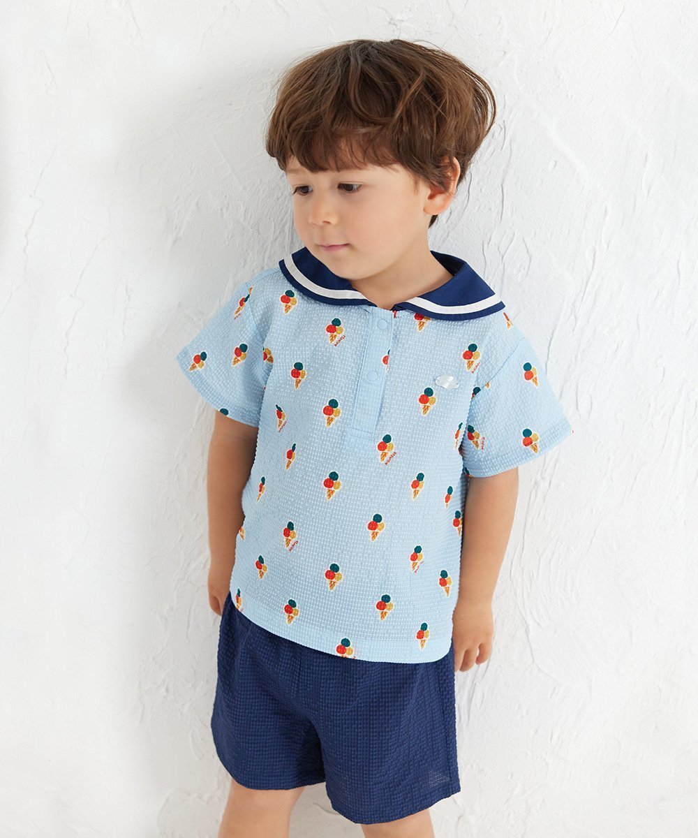 【モイモルン/moimoln / KIDS】の【セットアップ】サマーアイスシアサッカー半袖トップス ショートパンツ インテリア・キッズ・メンズ・レディースファッション・服の通販 founy(ファニー) 　ファッション　Fashion　キッズファッション　Fashion for Kids　トップス・カットソー　Cut & Sew Tops　ボトムス　Bottoms　セットアップ　Matching Sets　キッズトップス　Tops　ショート　Short, Short Length　シンプル　Simple, Minimal　セットアップ　Set-Up, Coordinated Outfit　人気　Popular, Best Seller　フィット　Fit, Slim Fit　半袖　Short Sleeve, Half Sleeve　夏　Summer　ギフト プレゼント　Gift / Present　L/ブルー|ID: prp329100004962279 ipo3291000000037228100