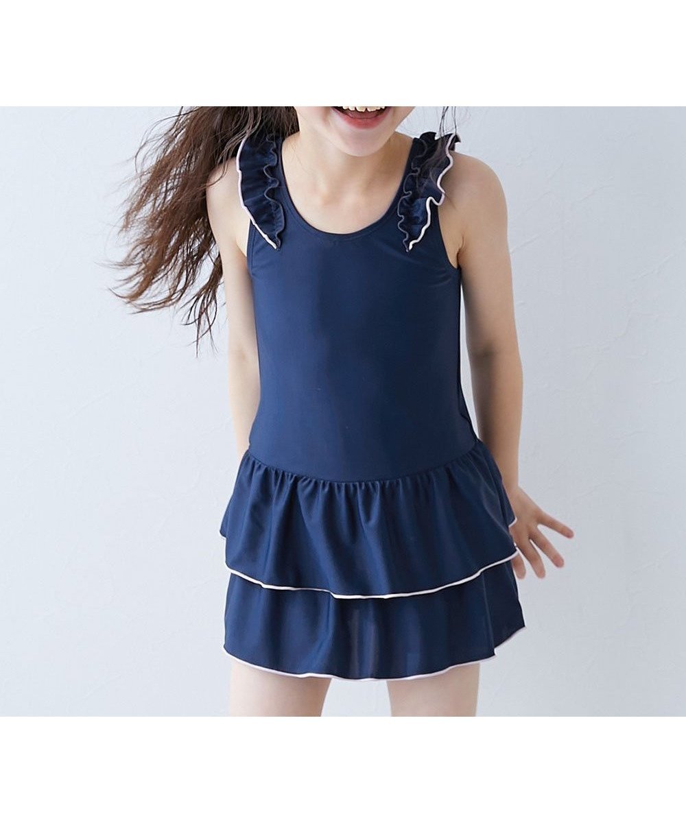 【デビロック/devirock / KIDS】のUVカット 女児 セパレート型 フリルスクール水着 子供服 キッズ 女の子 26SS インテリア・キッズ・メンズ・レディースファッション・服の通販 founy(ファニー) 　ファッション　Fashion　キッズファッション　Fashion for Kids　ストレッチ　Stretch, Stretchy Fabric　セパレート　Separate, Two-Piece　フィット　Fit, Slim Fit　フリル　Frill, Ruffle　ベーシック　Basic, Essential　水着　Swimsuit, Swimwear　2026年　2026　2026春夏・S/S　Spring/Summer 2026 SS26　003-ネイビー-ピンク|ID: prp329100004962286 ipo3291000000037228170