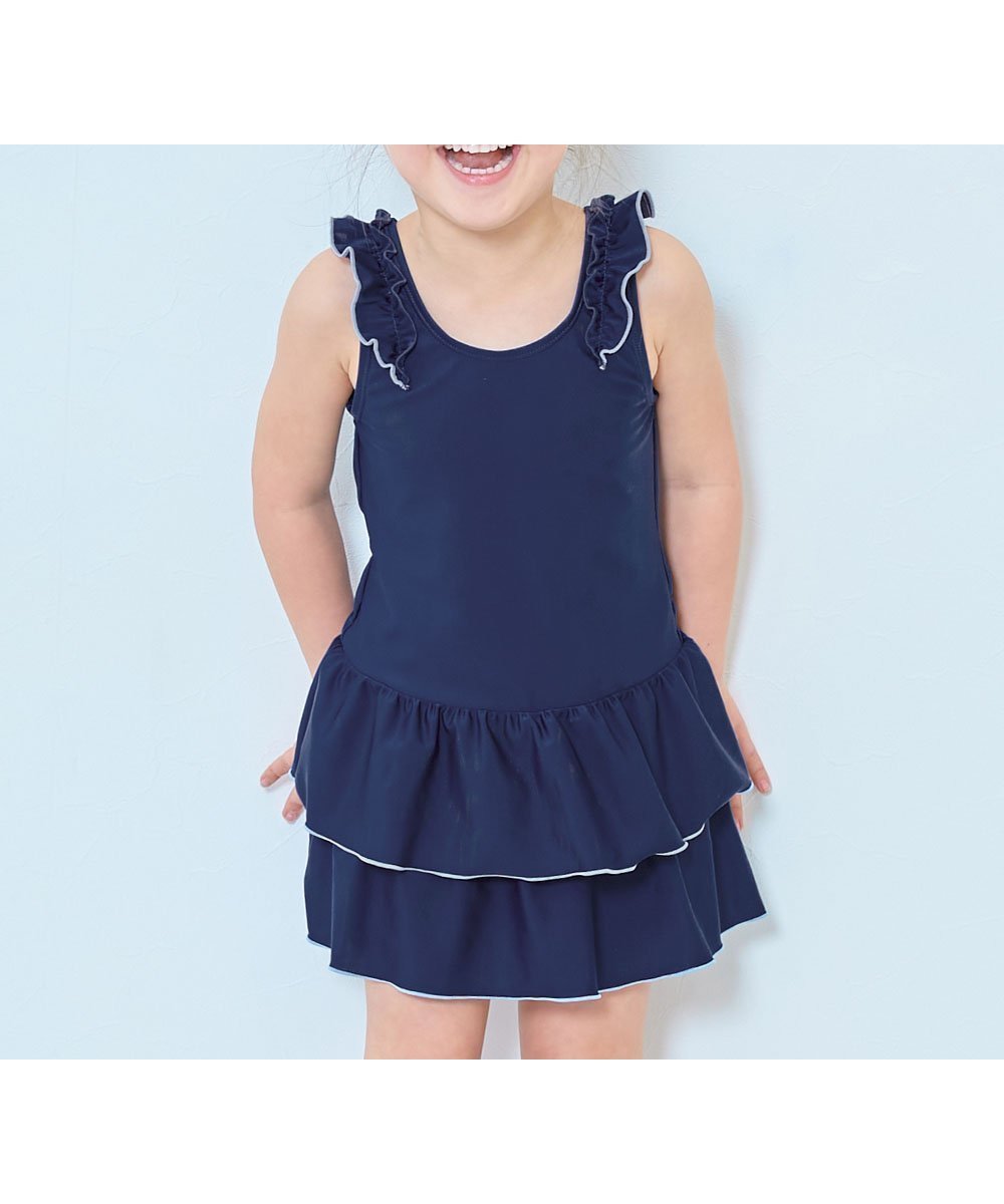 【デビロック/devirock / KIDS】のUVカット 女児 セパレート型 フリルスクール水着 子供服 キッズ 女の子 26SS インテリア・キッズ・メンズ・レディースファッション・服の通販 founy(ファニー) 　ファッション　Fashion　キッズファッション　Fashion for Kids　ストレッチ　Stretch, Stretchy Fabric　セパレート　Separate, Two-Piece　フィット　Fit, Slim Fit　フリル　Frill, Ruffle　ベーシック　Basic, Essential　水着　Swimsuit, Swimwear　2026年　2026　2026春夏・S/S　Spring/Summer 2026 SS26　005-ネイビー-サックス|ID: prp329100004962286 ipo3291000000037228171