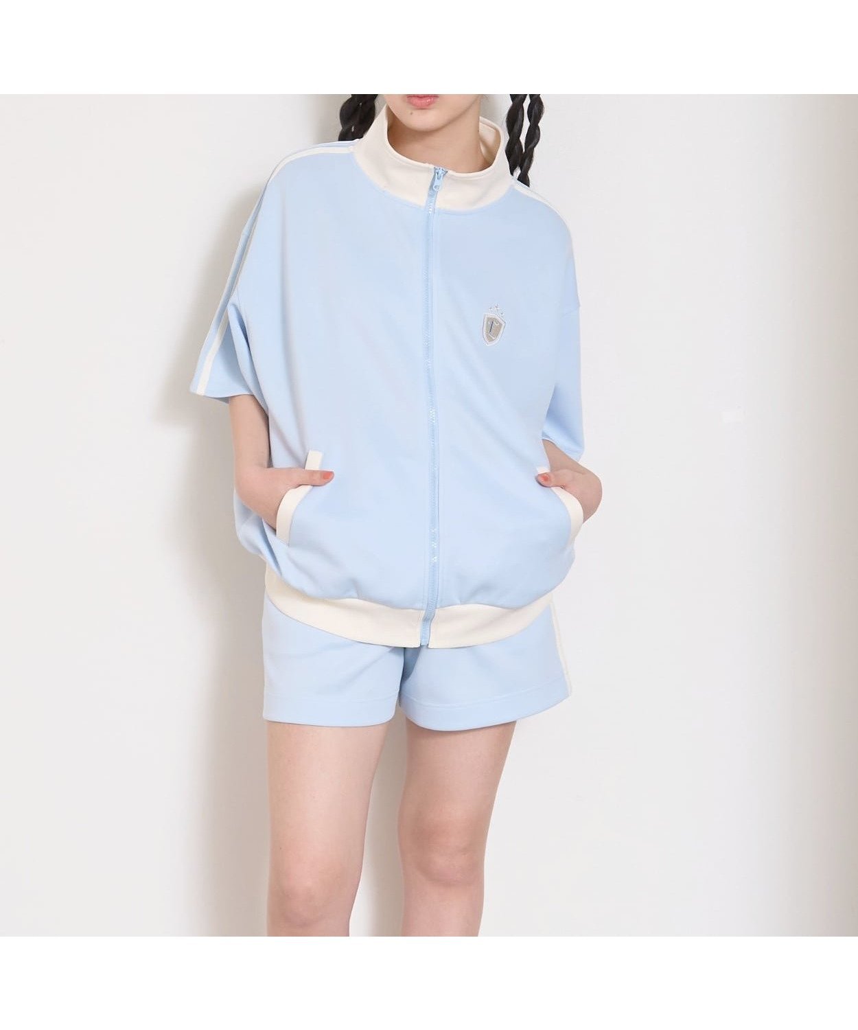 【ナルミヤ オンライン/NARUMIYA ONELINE / KIDS】の【LTXC/吸水速乾】半袖トラックジャケットセットアップ インテリア・キッズ・メンズ・レディースファッション・服の通販 founy(ファニー) 　ファッション　Fashion　キッズファッション　Fashion for Kids　おすすめ　Recommended / Our Picks　ショート　Short, Short Length　ジャケット　Jacket, Outerwear　セットアップ　Set-Up, Coordinated Outfit　ポケット　Pocket, Pocket Detail　半袖　Short Sleeve, Half Sleeve　吸水　Absorbent, Quick-Dry　夏　Summer　春　Spring　S/S・春夏　SS, Spring/Summer, Warm Season　サックス|ID: prp329100004962299 ipo3291000000037228237