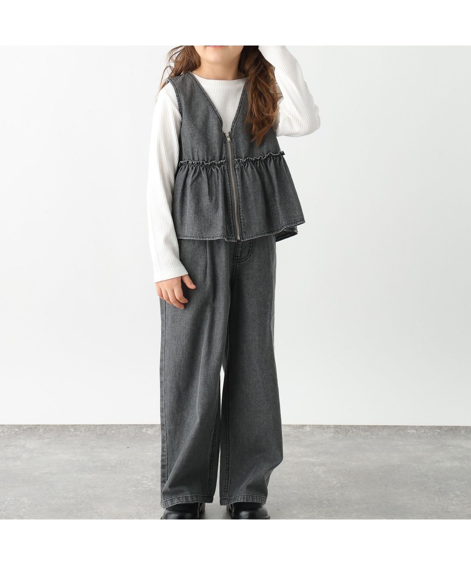 【グローバルワーク/GLOBAL WORK / KIDS】のトクトク3SETUPリブT/キッズ/625171 インテリア・キッズ・メンズ・レディースファッション・服の通販 founy(ファニー) 　ファッション　Fashion　キッズファッション　Fashion for Kids　インナー　Innerwear　カットソー　Cut and Sewn Top　キャミ　Camisole, Cami Top　ショート　Short, Short Length　デニム　Denim, Jeans Material　バランス　Balance, Style Balance　ベスト　Vest, Waistcoat　ペプラム　Peplum, Flared Hem　ボトム　Bottoms, Lower Wear　ワイド　Wide, Wide Fit　デニムブラック10|ID: prp329100004962301 ipo3291000000037228246